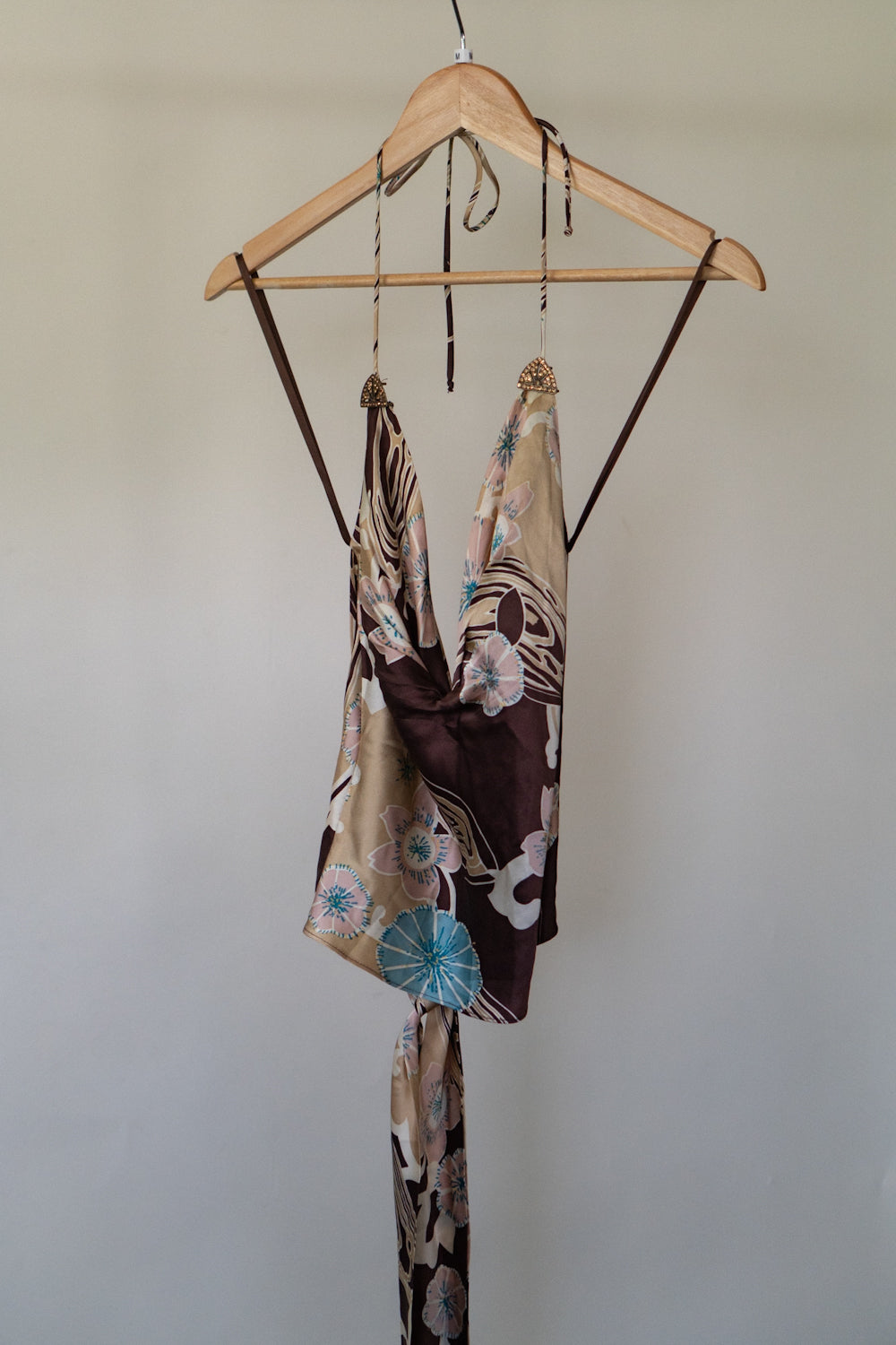 Vintage Brown Abstract Silk Halter Top