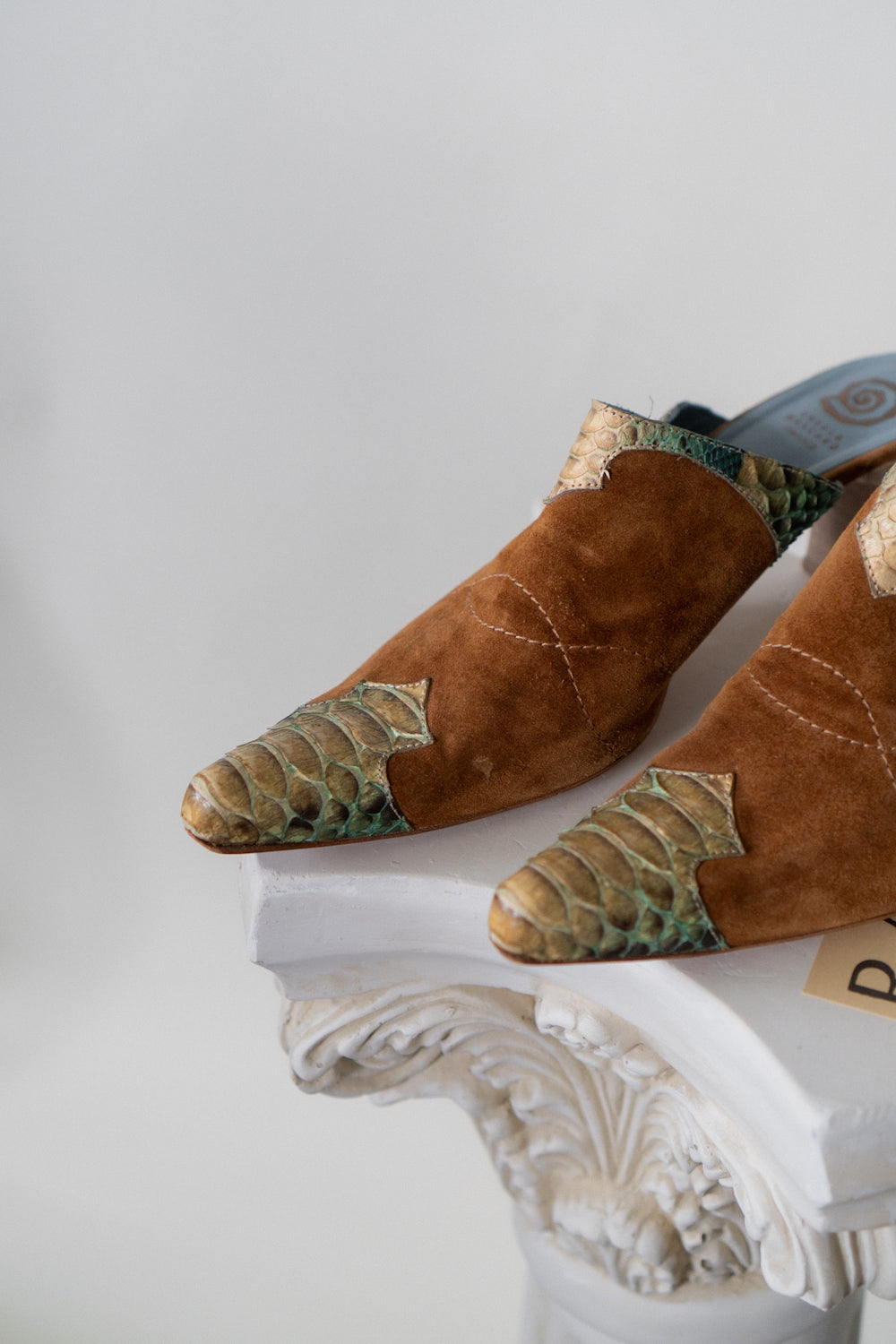 Vintage Croc Suede Western Mules