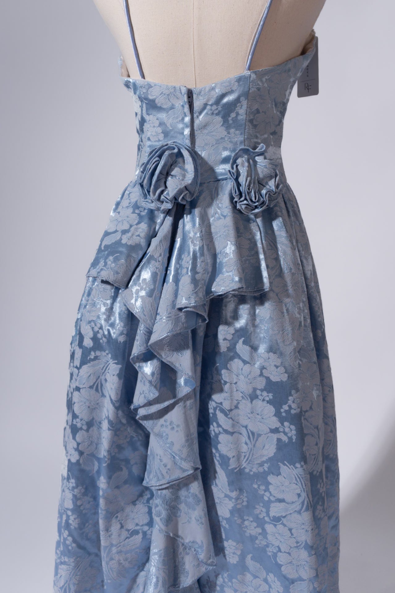 Vintage 90s Floral Jacquard Blue Party Dress