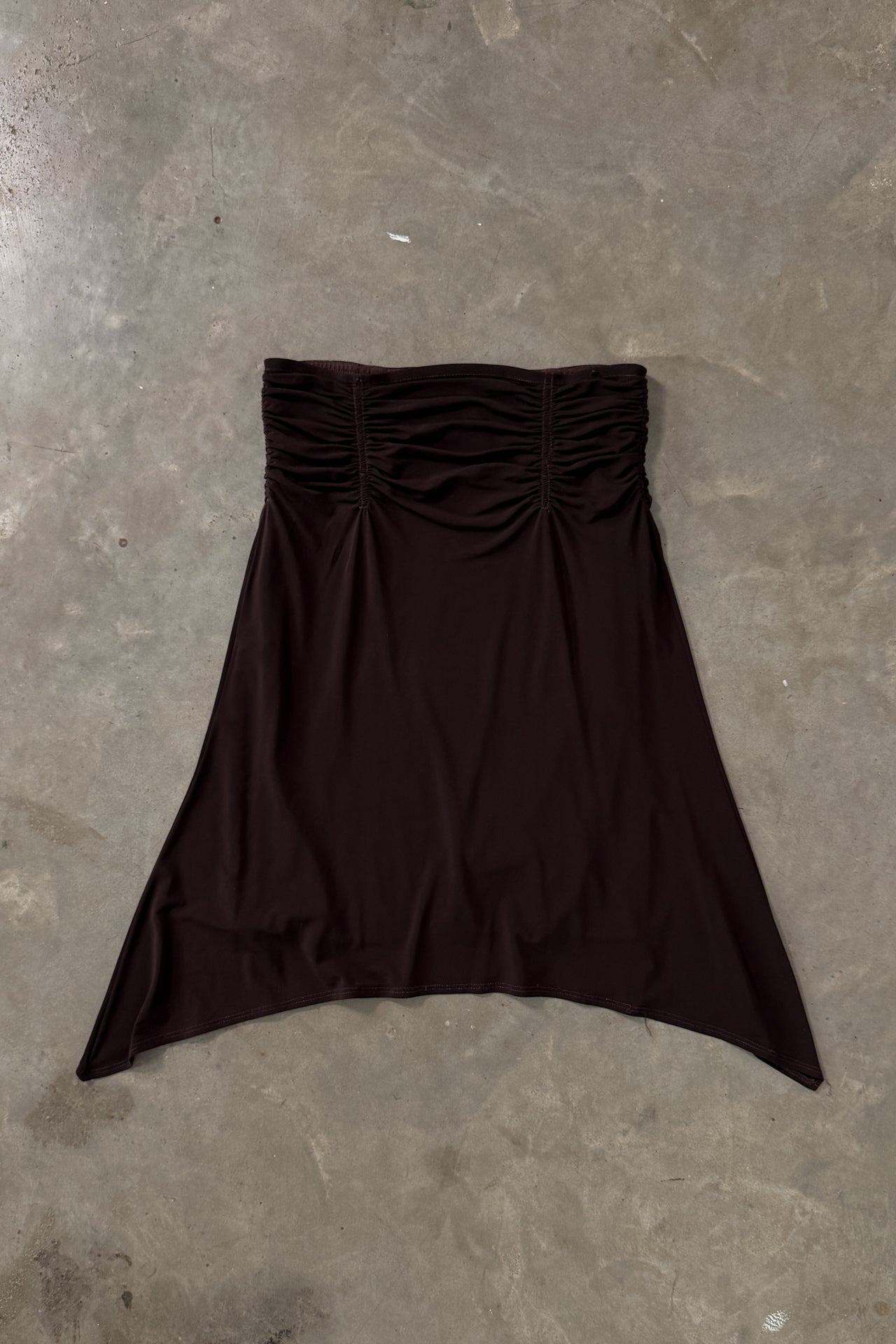 Y2K Handkerchief Hem Brown Strapless Dress