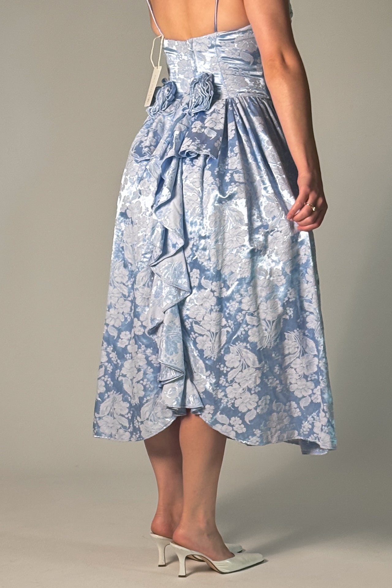 Vintage 90s Floral Jacquard Blue Party Dress