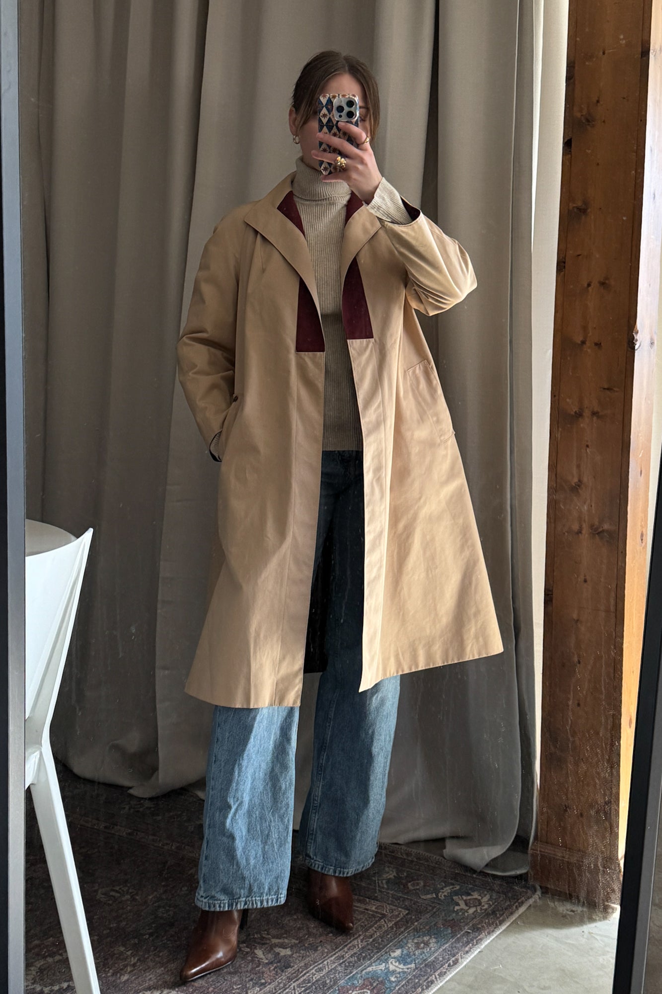 Vintage Tan & Maroon Reversible Trench Coat