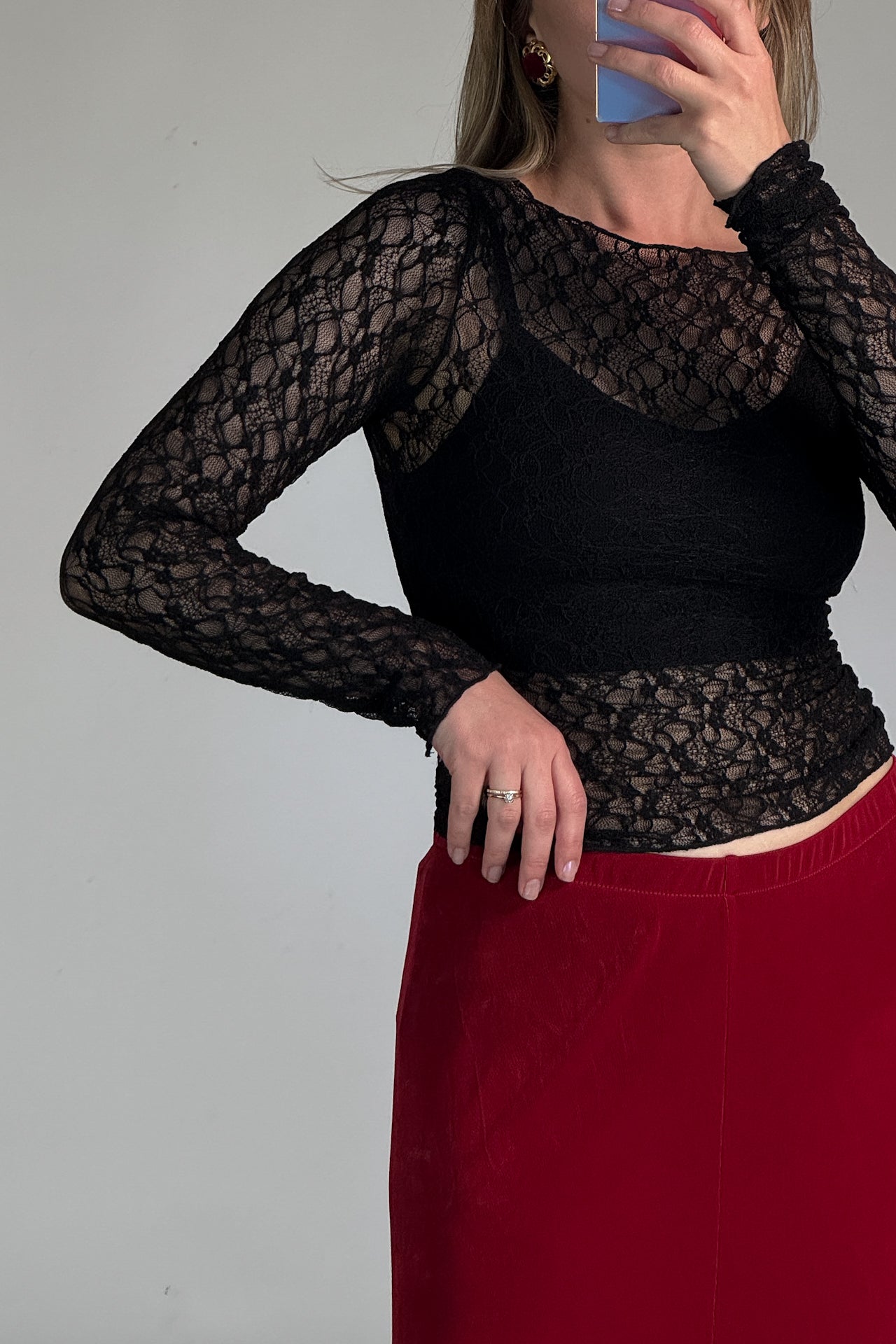 NWT Commense Sheer Black Lace Top