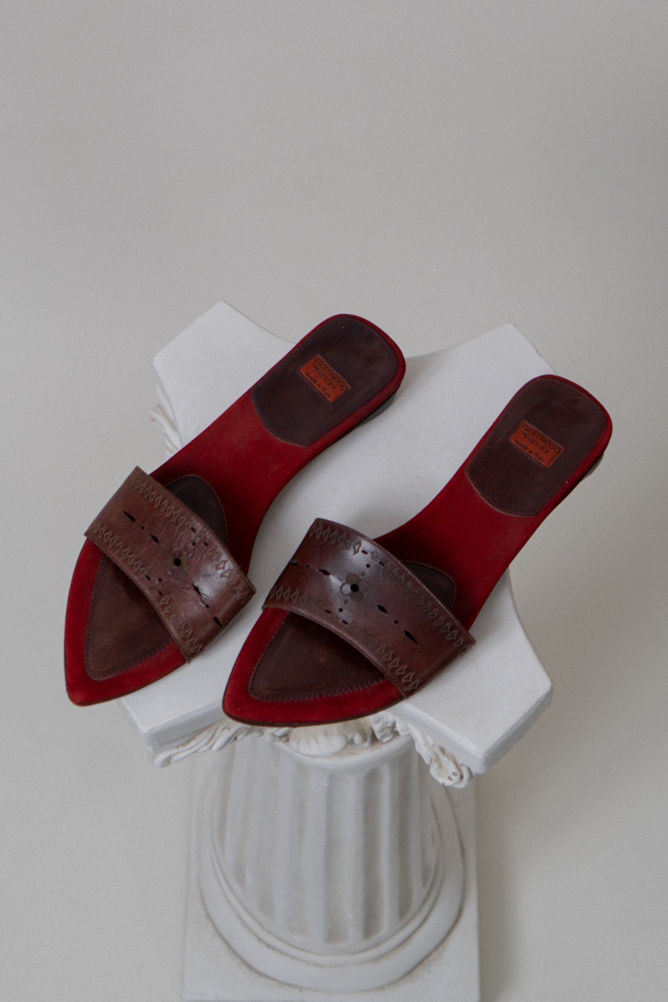 Vintage Italian Brown Leather Slides