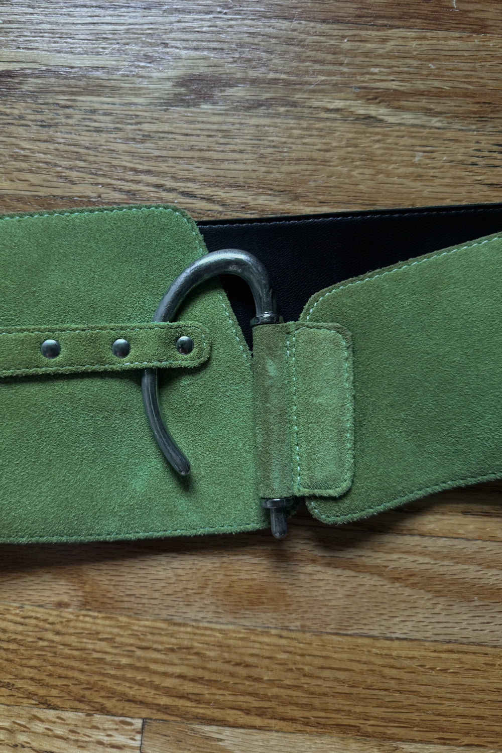 Vintage Italian Green Suede Architectural Belt