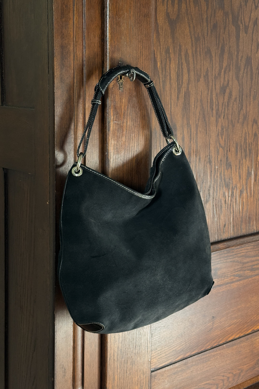 Vintage Italian Black Suede Floral Hobo Bag