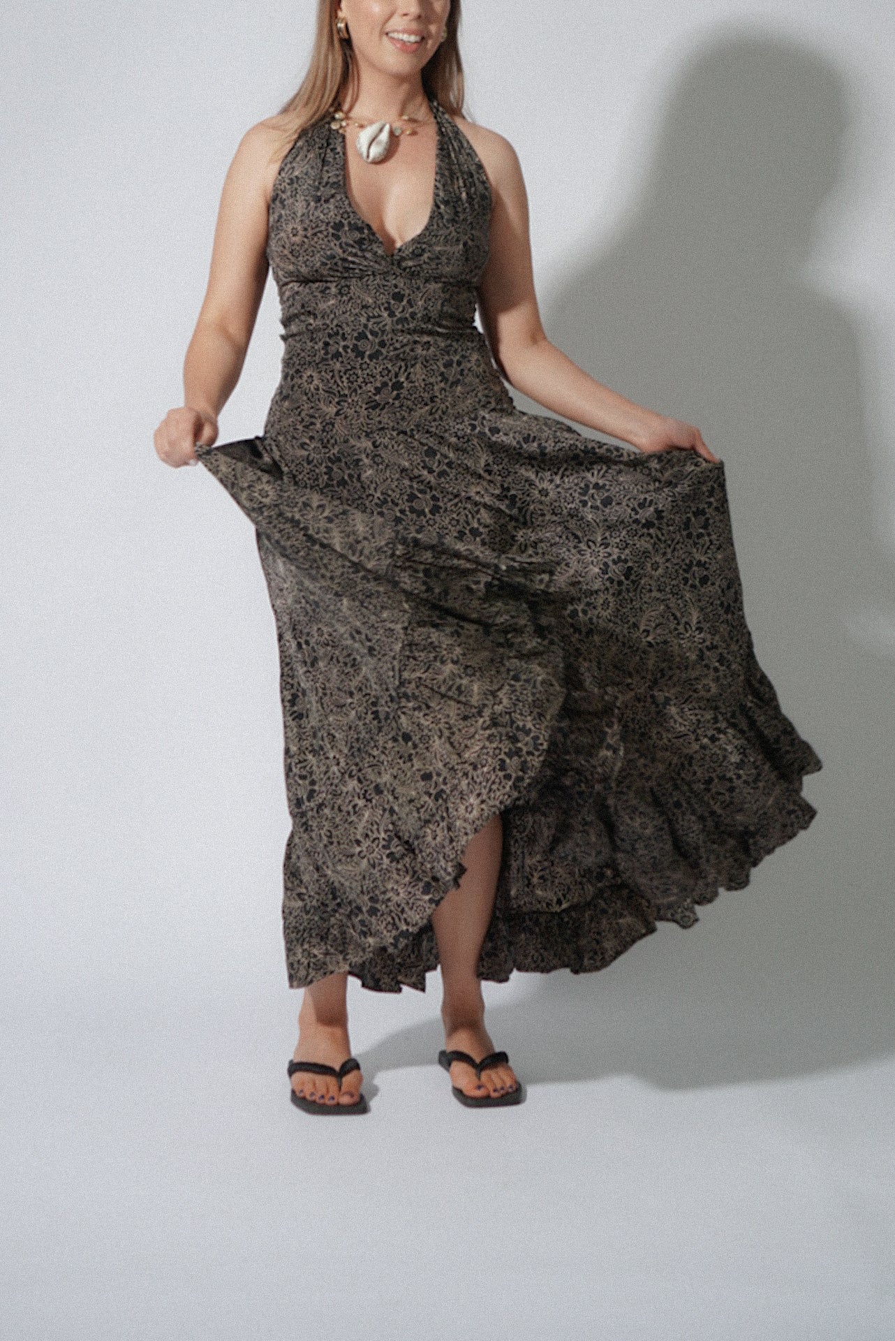 Y2K Black Floral Halter Dress