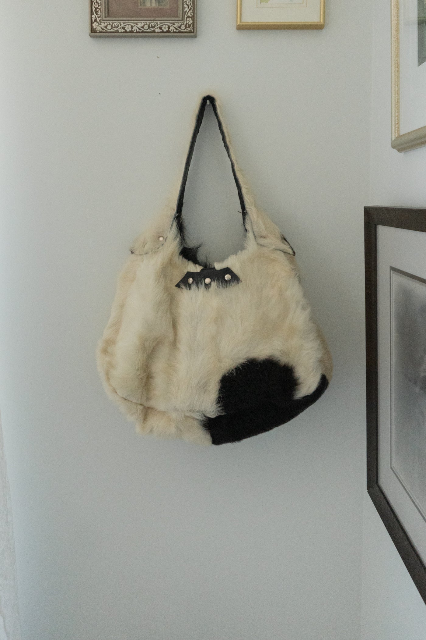 Vintage Artisan Made Genuine Calf Hair Large Hobo Bag