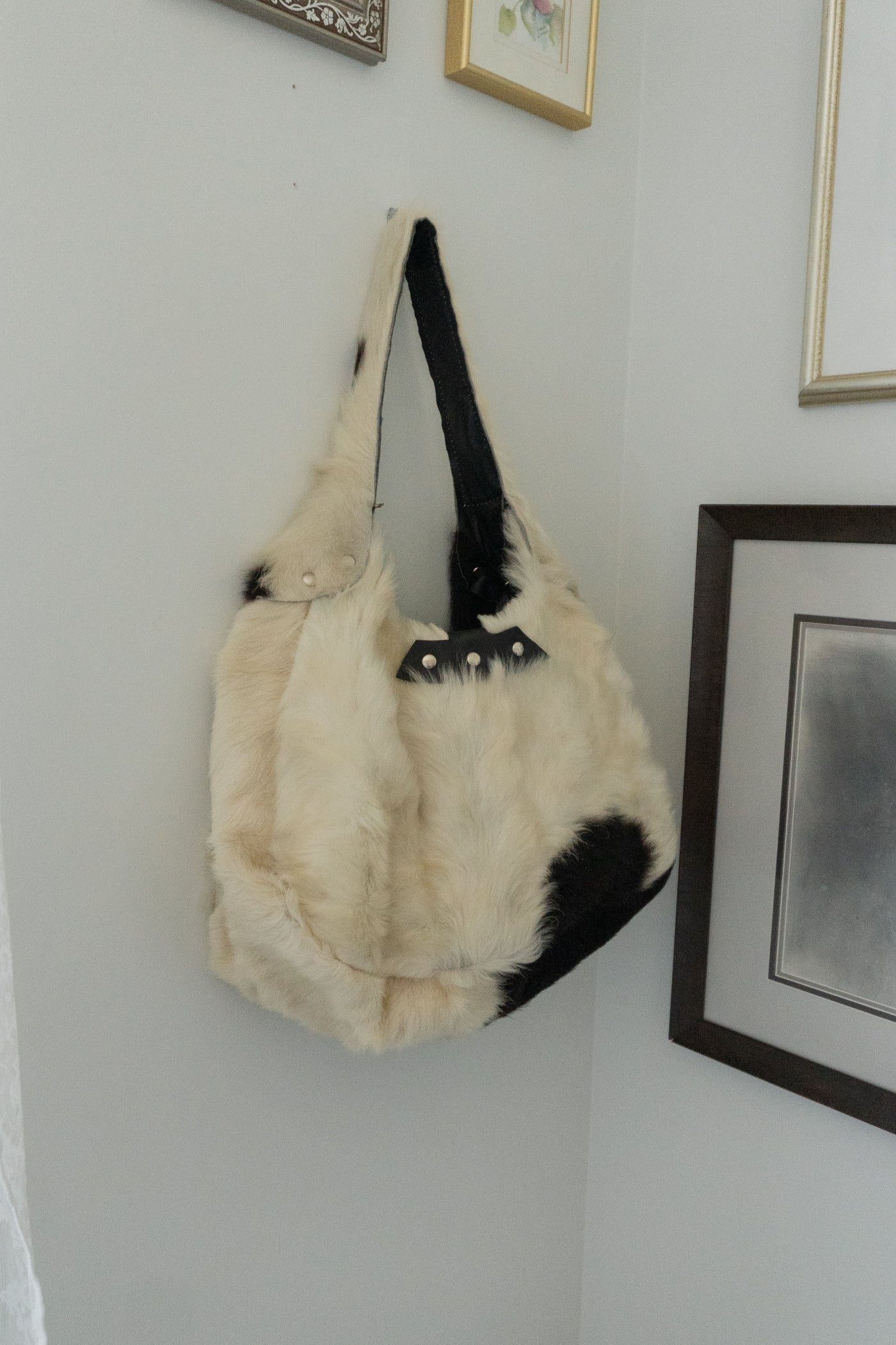 Vintage Artisan Made Genuine Calf Hair Large Hobo Bag