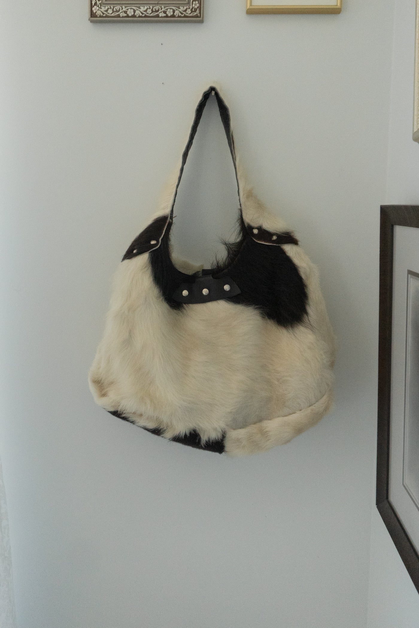 Vintage Artisan Made Genuine Calf Hair Large Hobo Bag