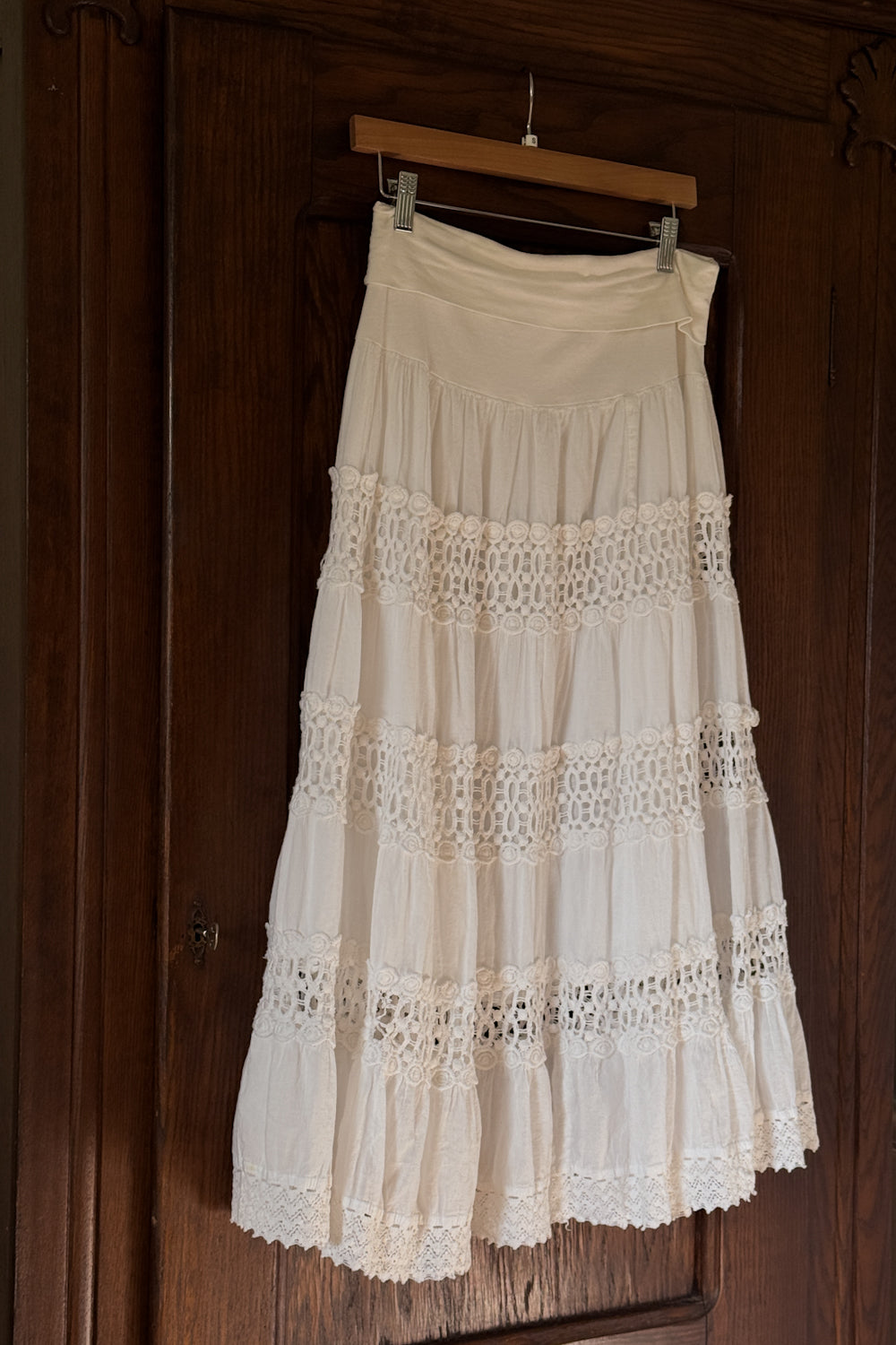 Vintage White Eyelet Lace Midi Skirt