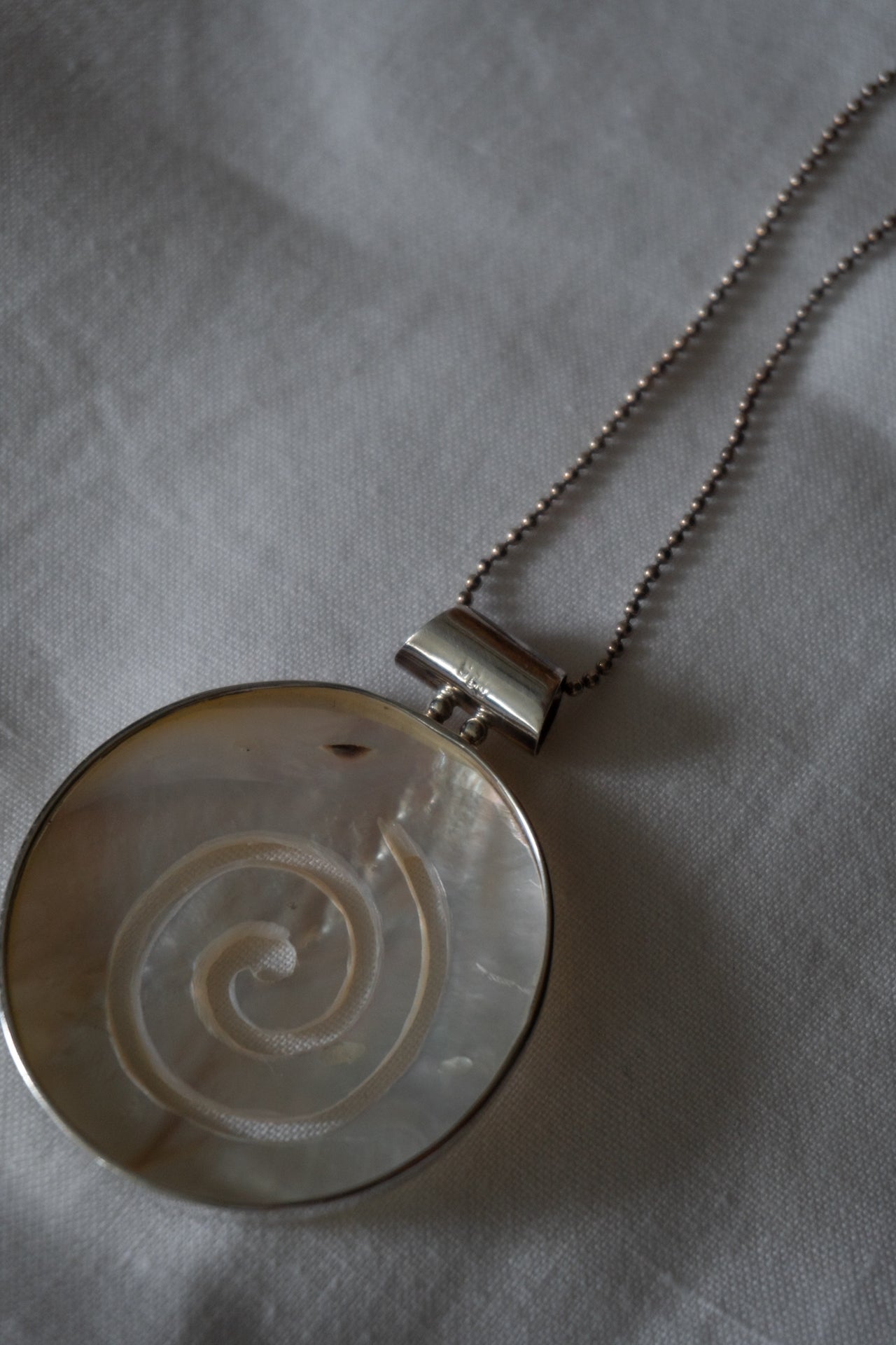 Vintage Italian Mother-of-Pearl Sterling Silver Spiral Necklace