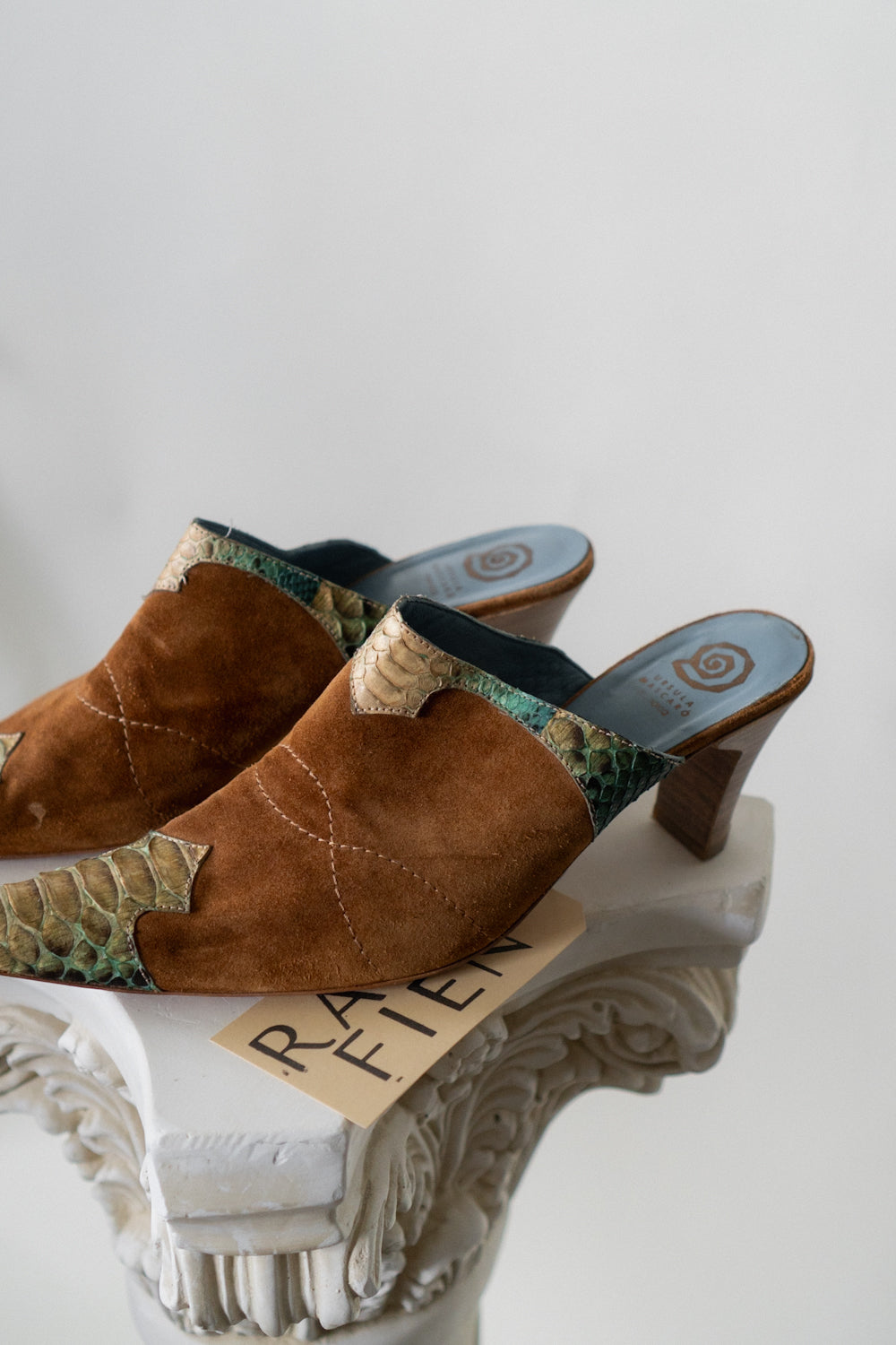 Vintage Croc Suede Western Mules