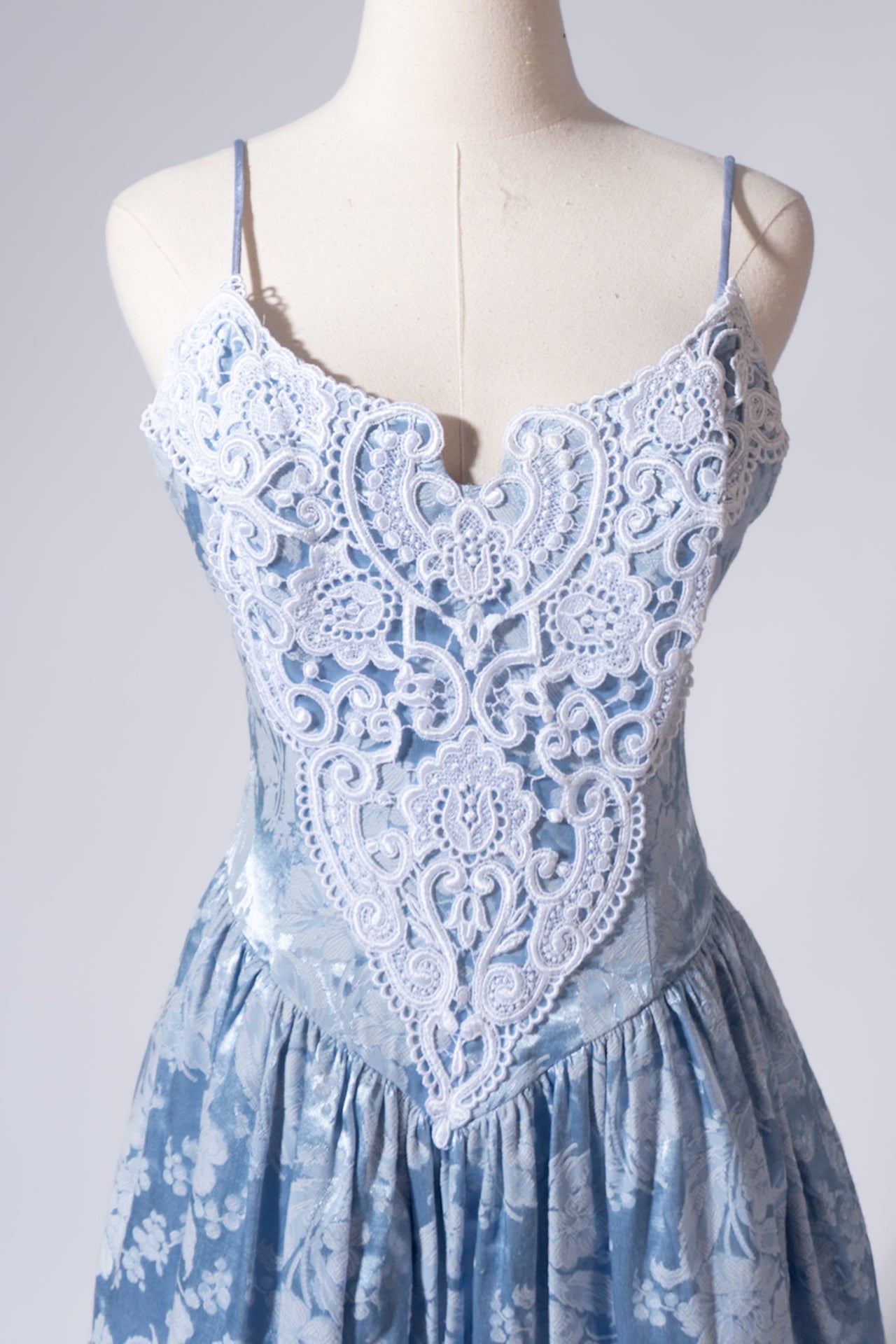 Vintage 90s Floral Jacquard Blue Party Dress