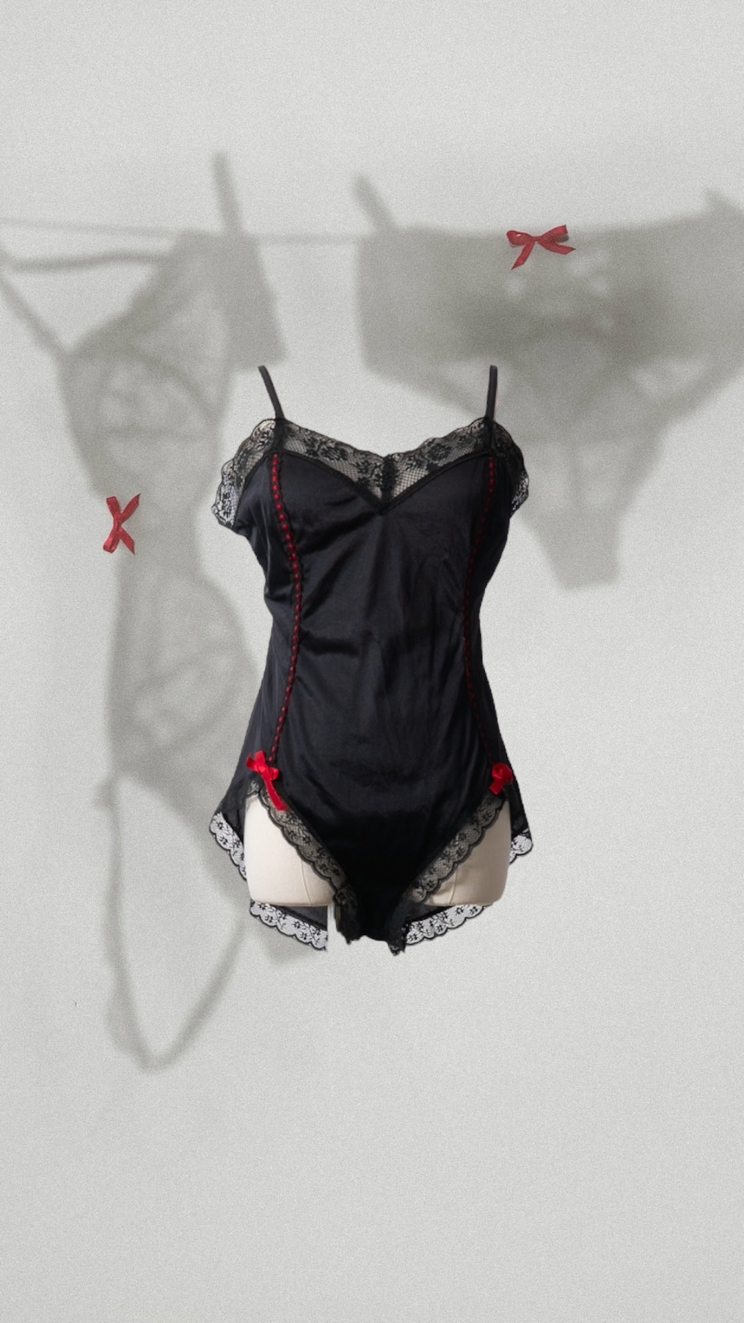 Vintage Red Ribbon Black Teddy