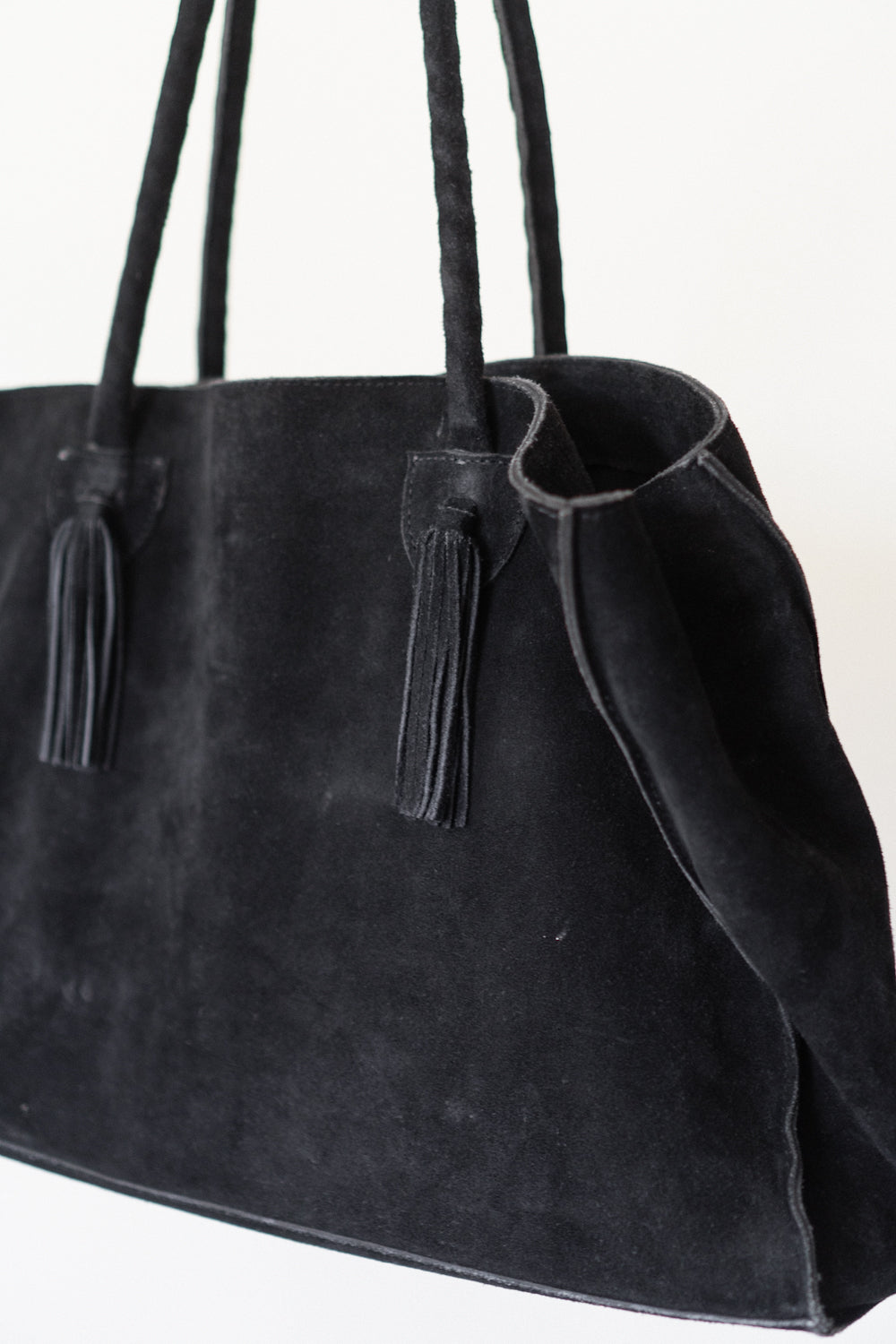 Oversized Black Suede Fringe Tote