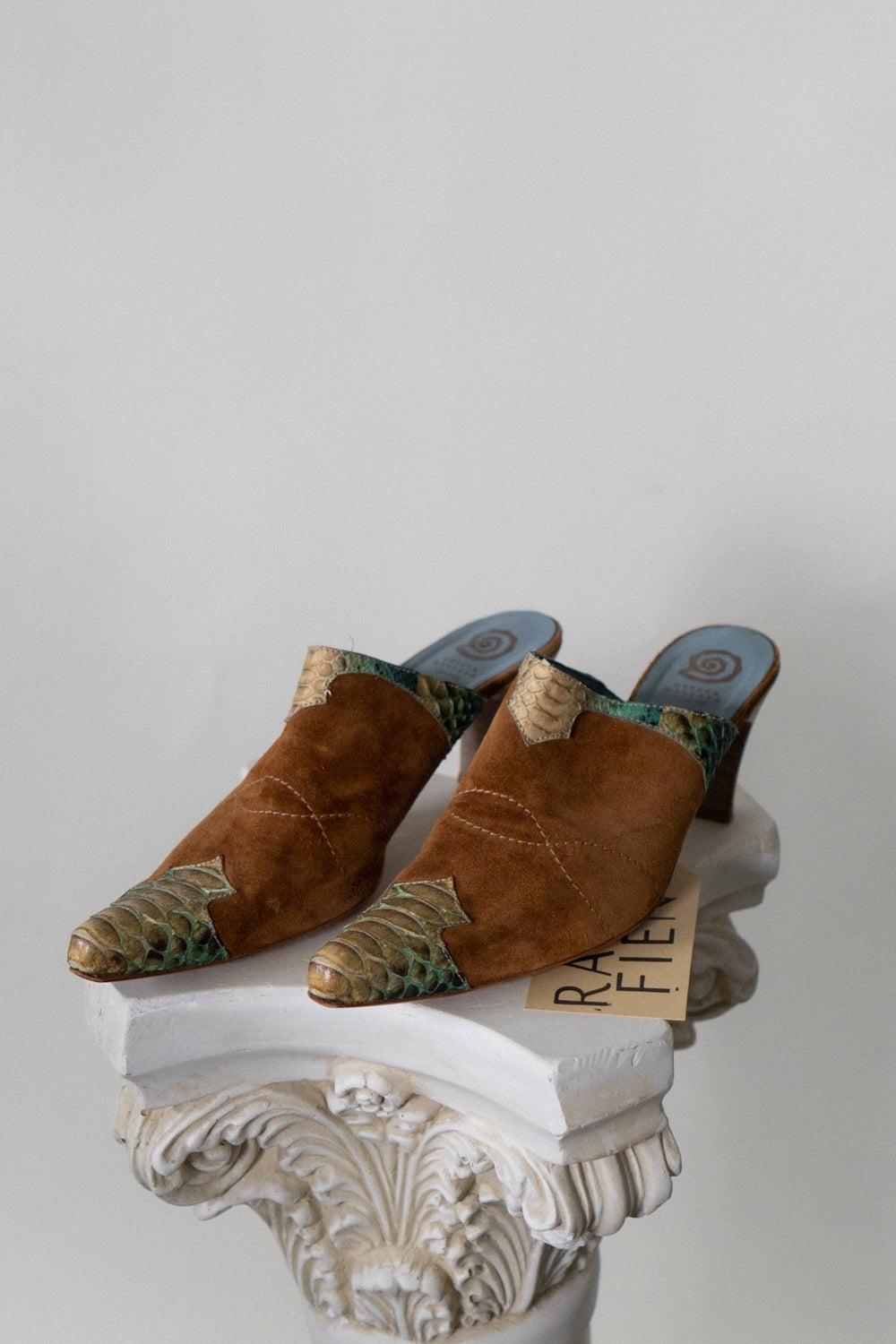 Vintage Croc Suede Western Mules