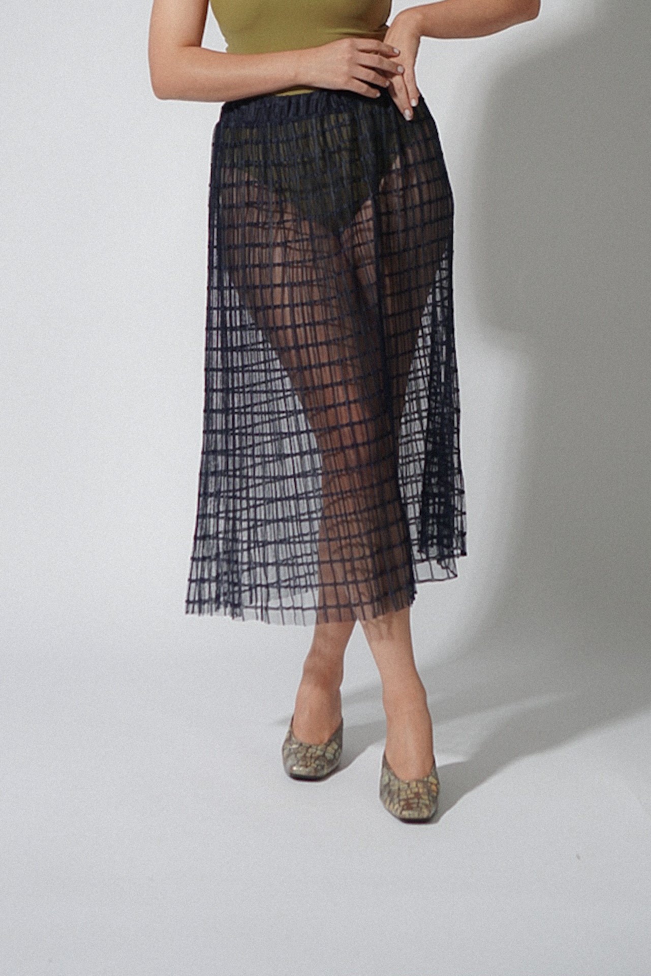 Sheer Window Pane Navy Skirt