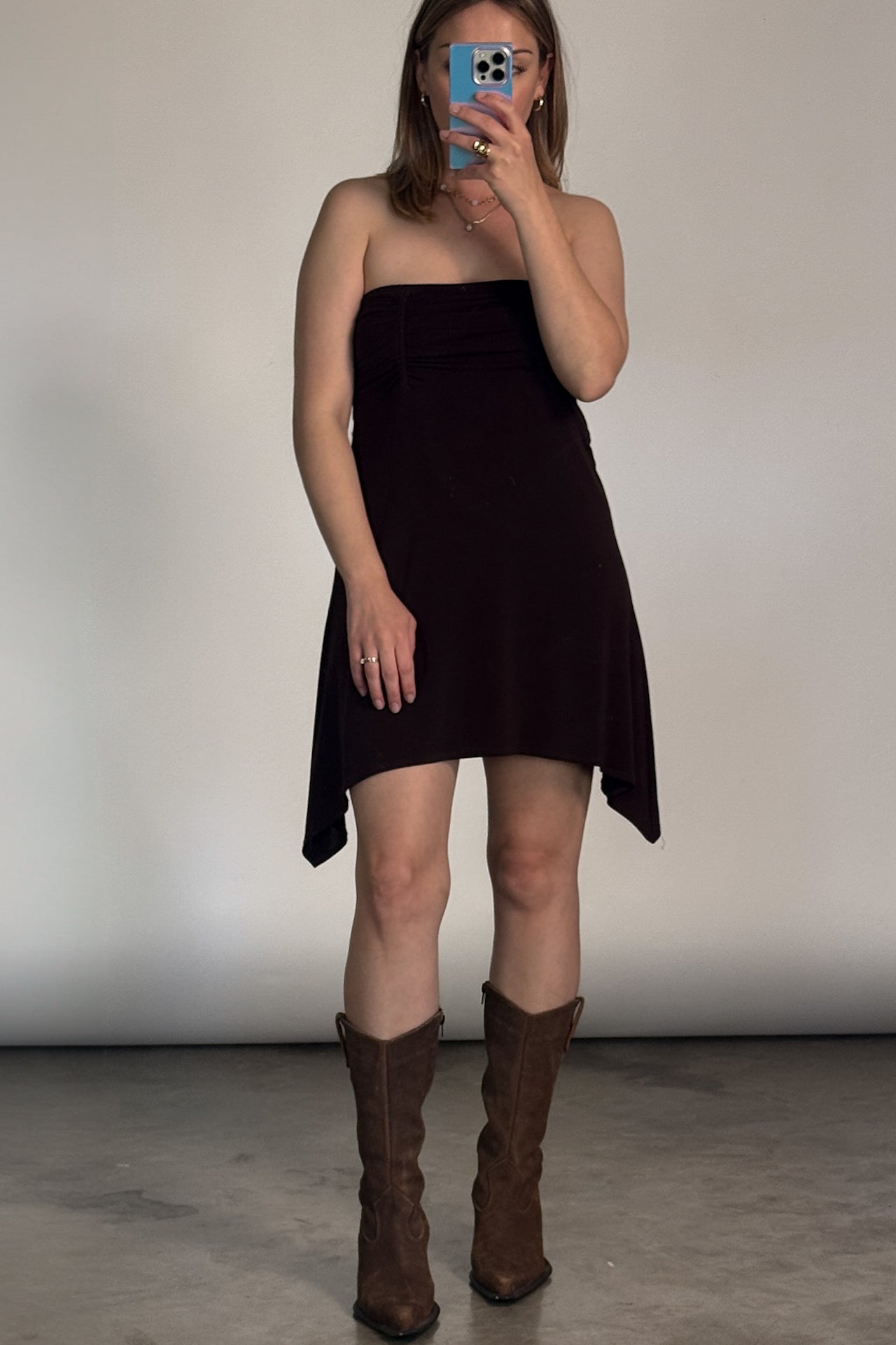 Y2K Handkerchief Hem Brown Strapless Dress – Rare Fien