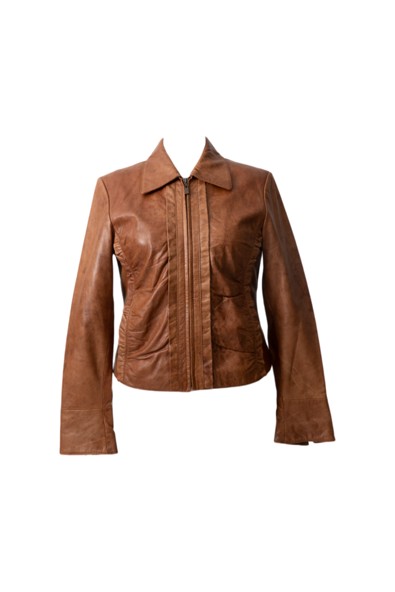 Vintage Brown Leather Ruffle Jacket