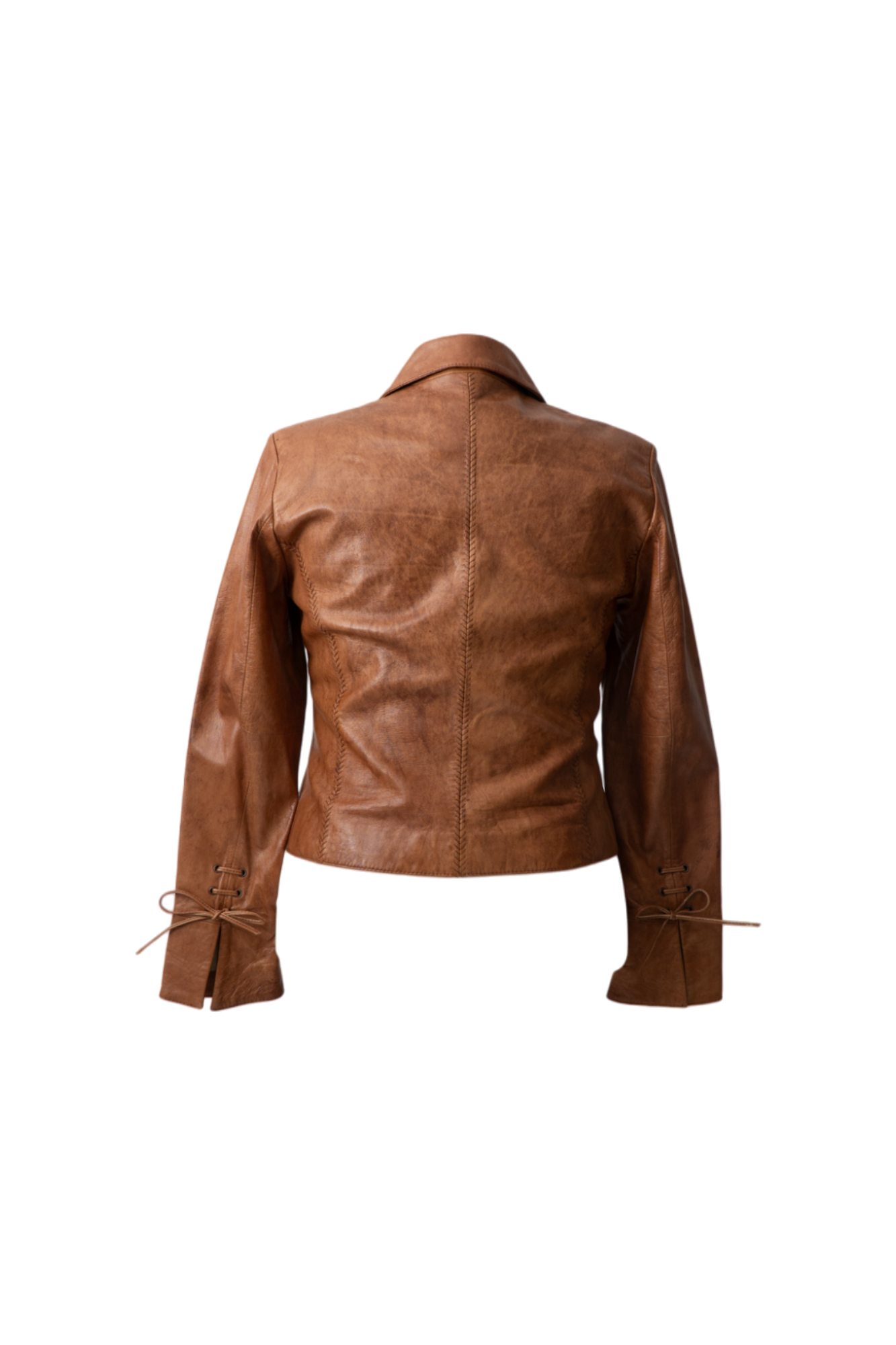 Vintage Brown Leather Ruffle Jacket