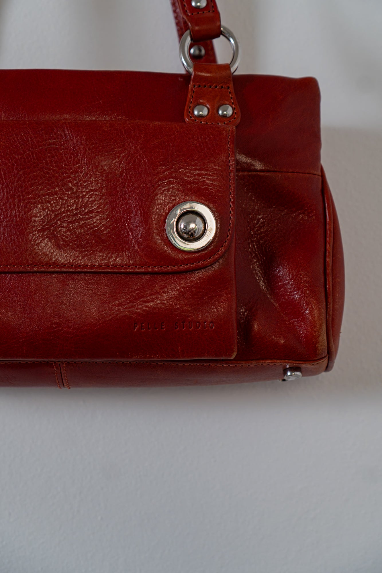 Vintage Fire Red Leather Shoulder Bag