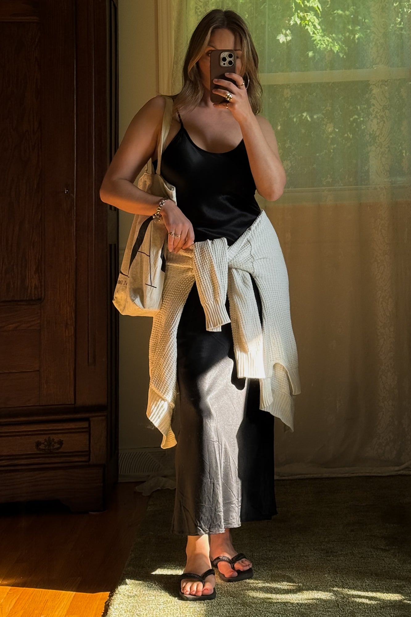 Vintage Black Satin Maxi Slip Dress