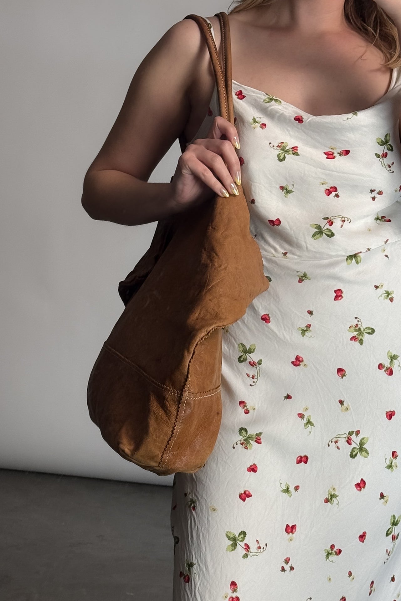 Strawberry Print Asymmetric Midi Dress