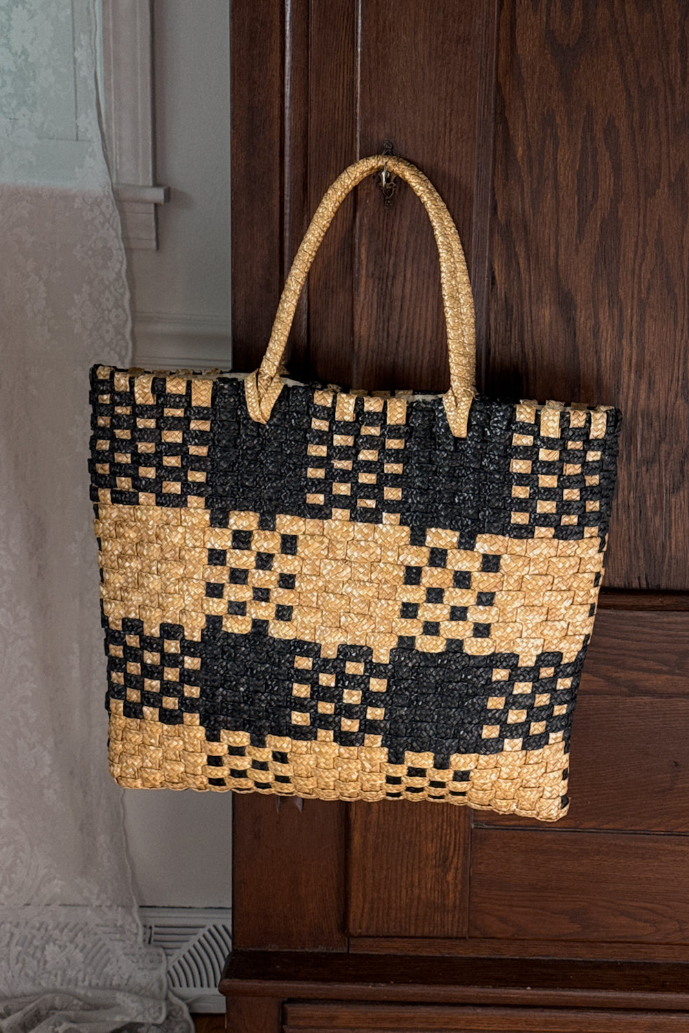 Vintage Plaid Woven Straw Bag