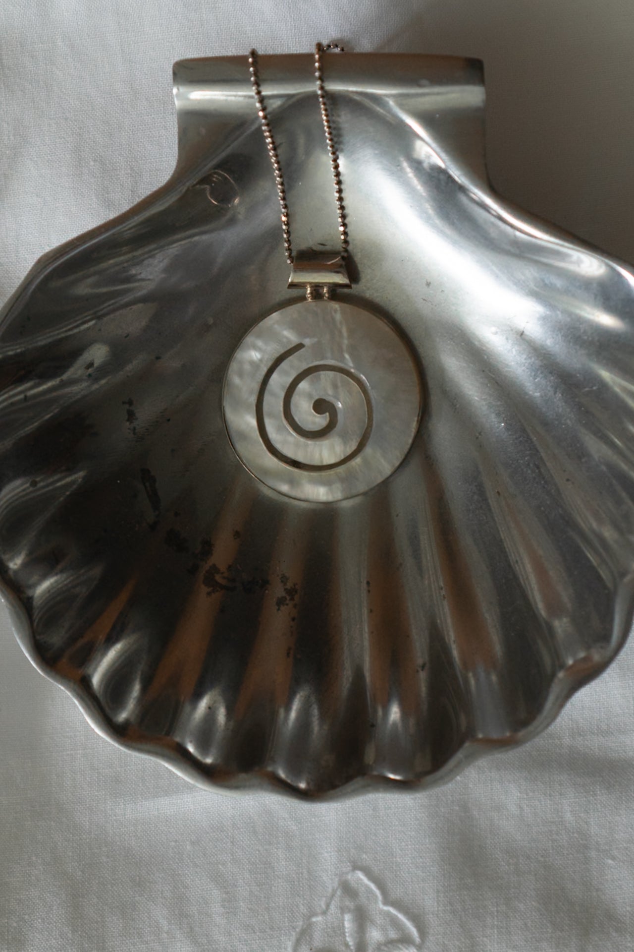 Vintage Italian Mother-of-Pearl Sterling Silver Spiral Necklace