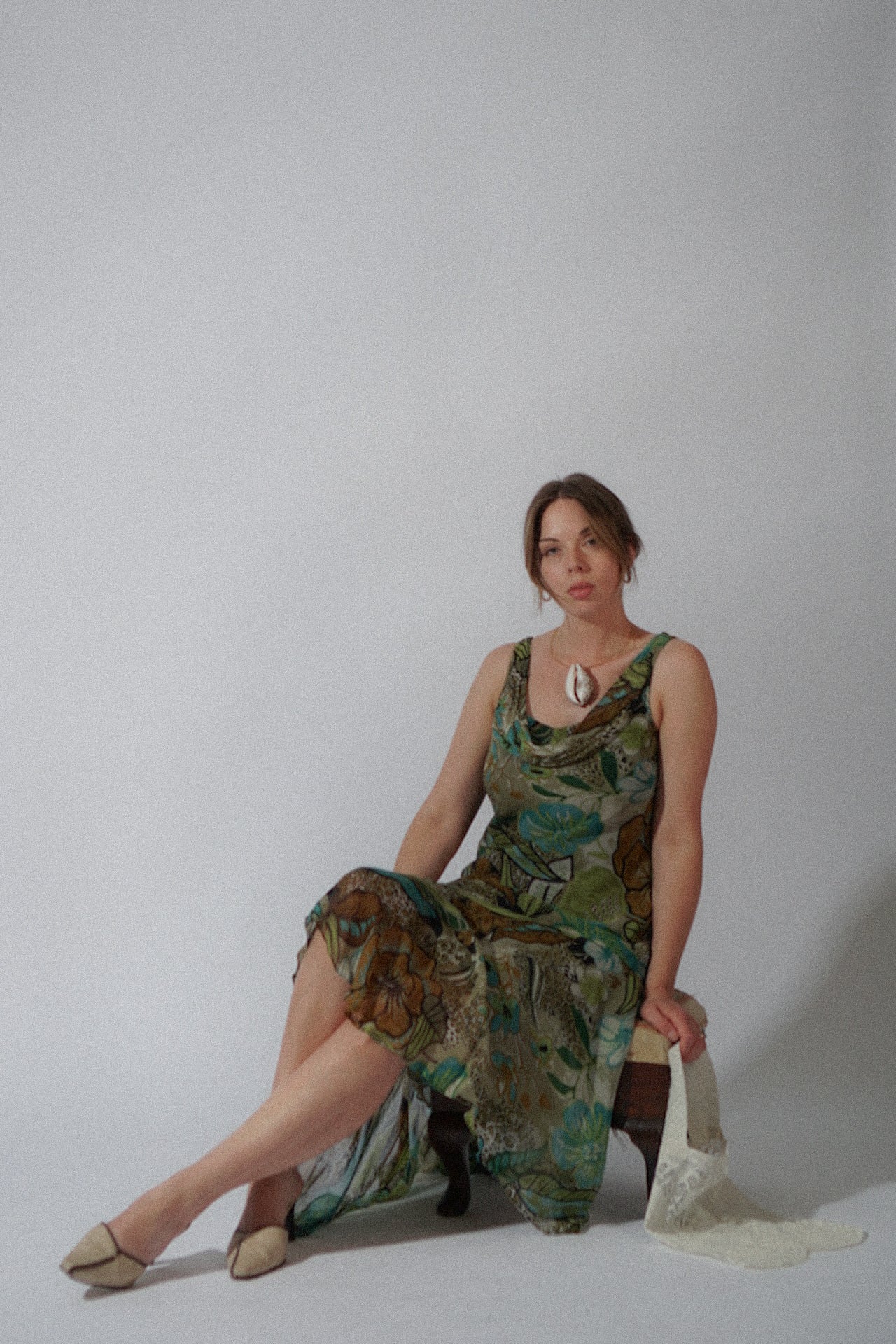 Y2K Floral Chiffon Green Dress