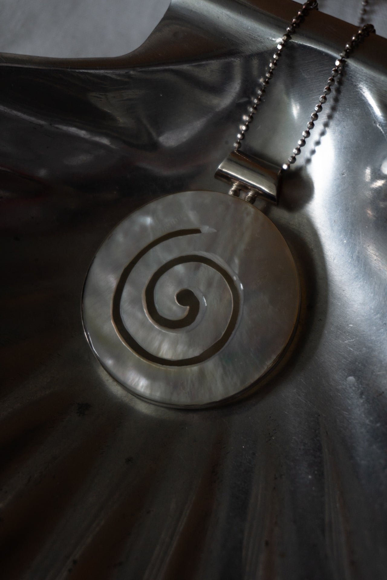 Vintage Italian Mother-of-Pearl Sterling Silver Spiral Necklace
