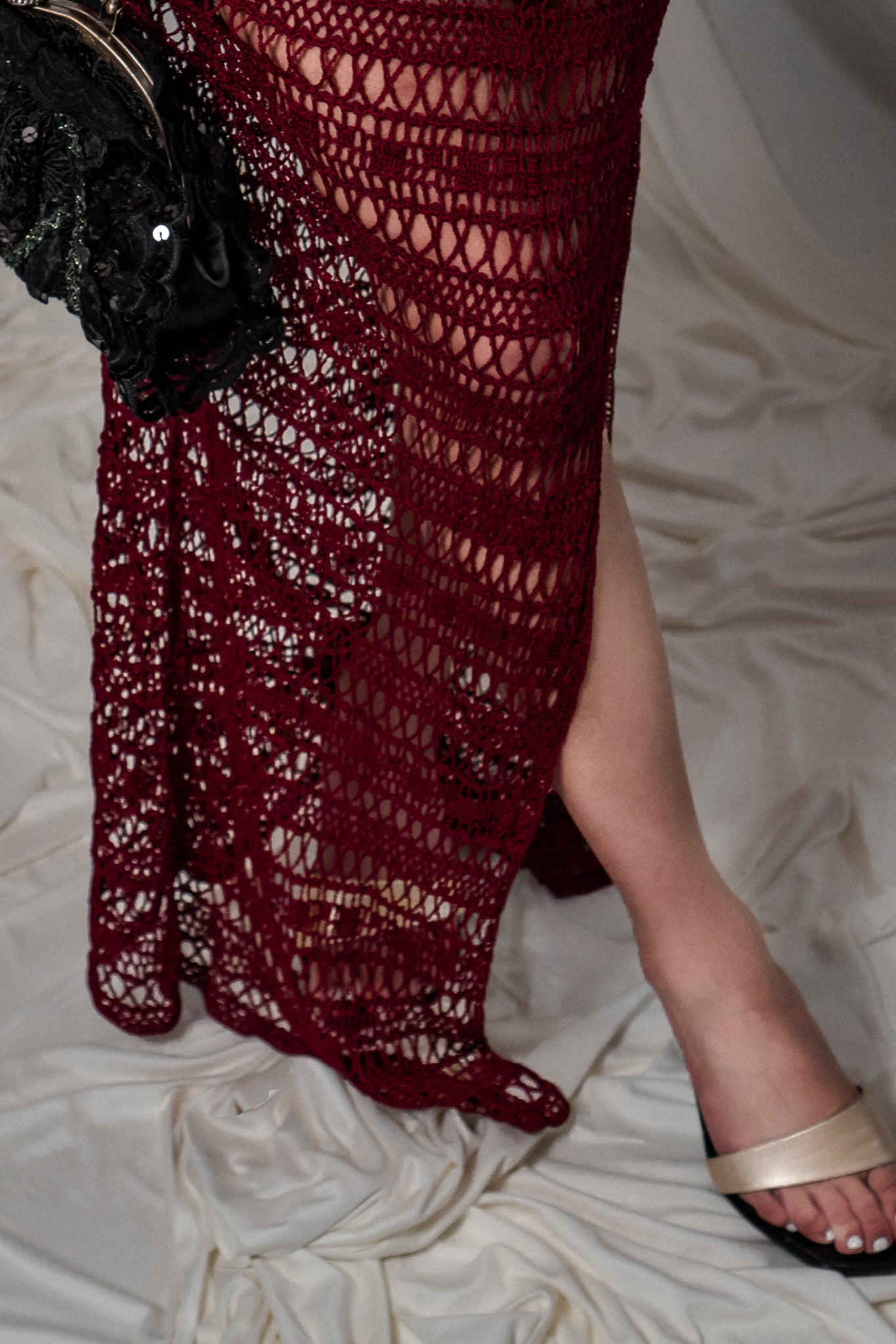 Vintage Maroon Crochet Maxi Dress