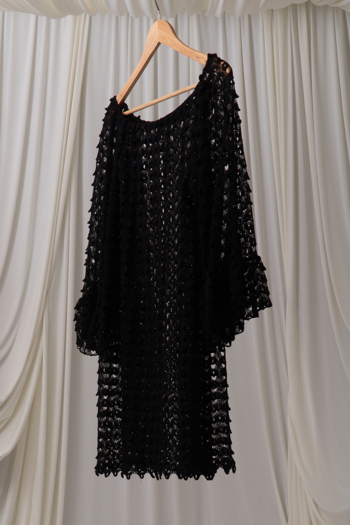 Y2K Black Bell Sleeve Crochet Mini Dress Rare Fien Y2K Black Bell Sleeve Crochet Mini Dress Rare Fien