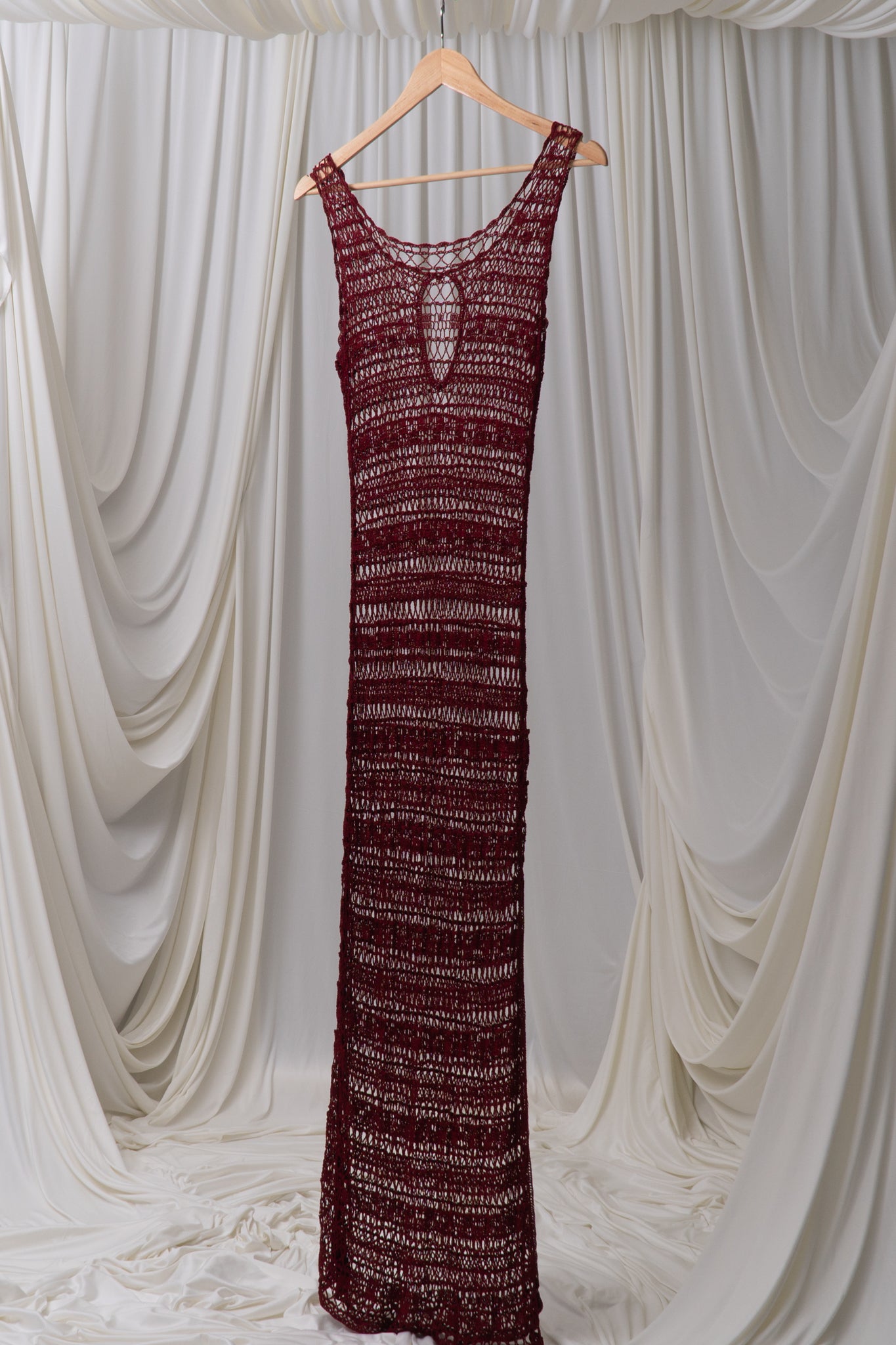 Vintage Maroon Crochet Maxi Dress