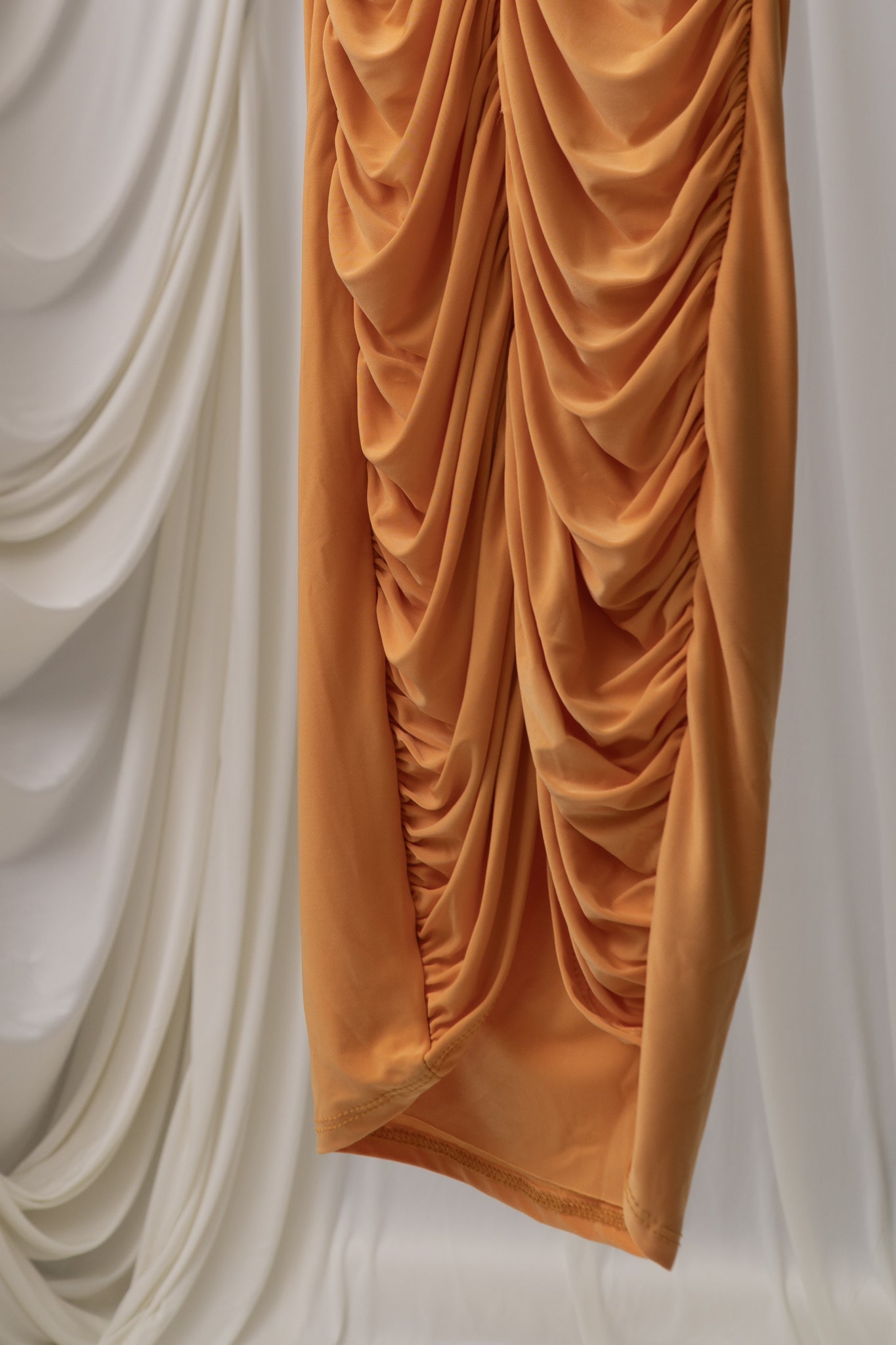 Y2K Sunset Orange Ruched Halter Dress