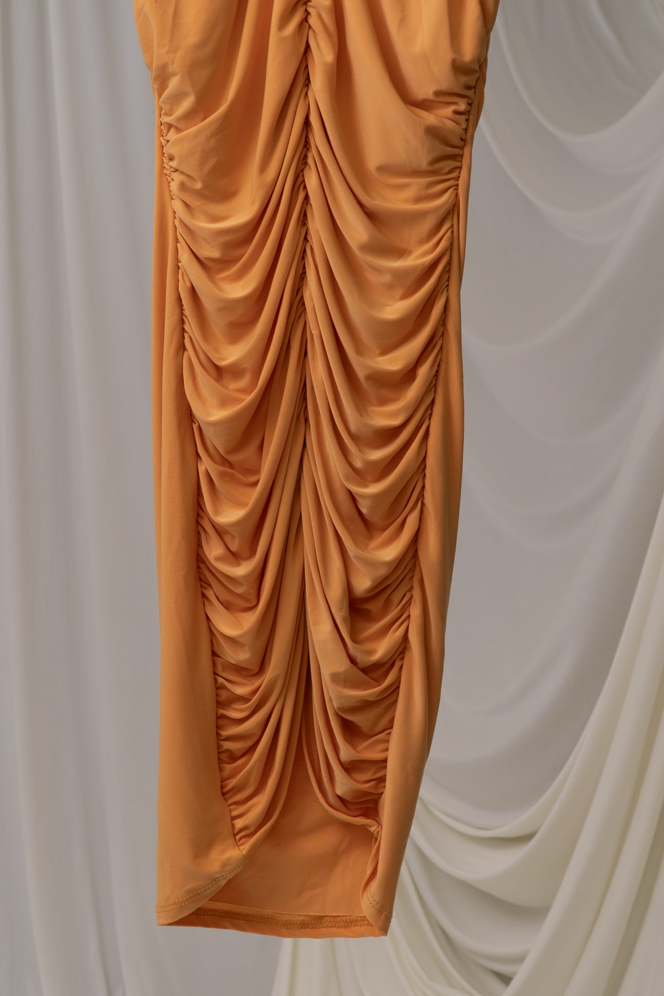 Y2K Sunset Orange Ruched Halter Dress