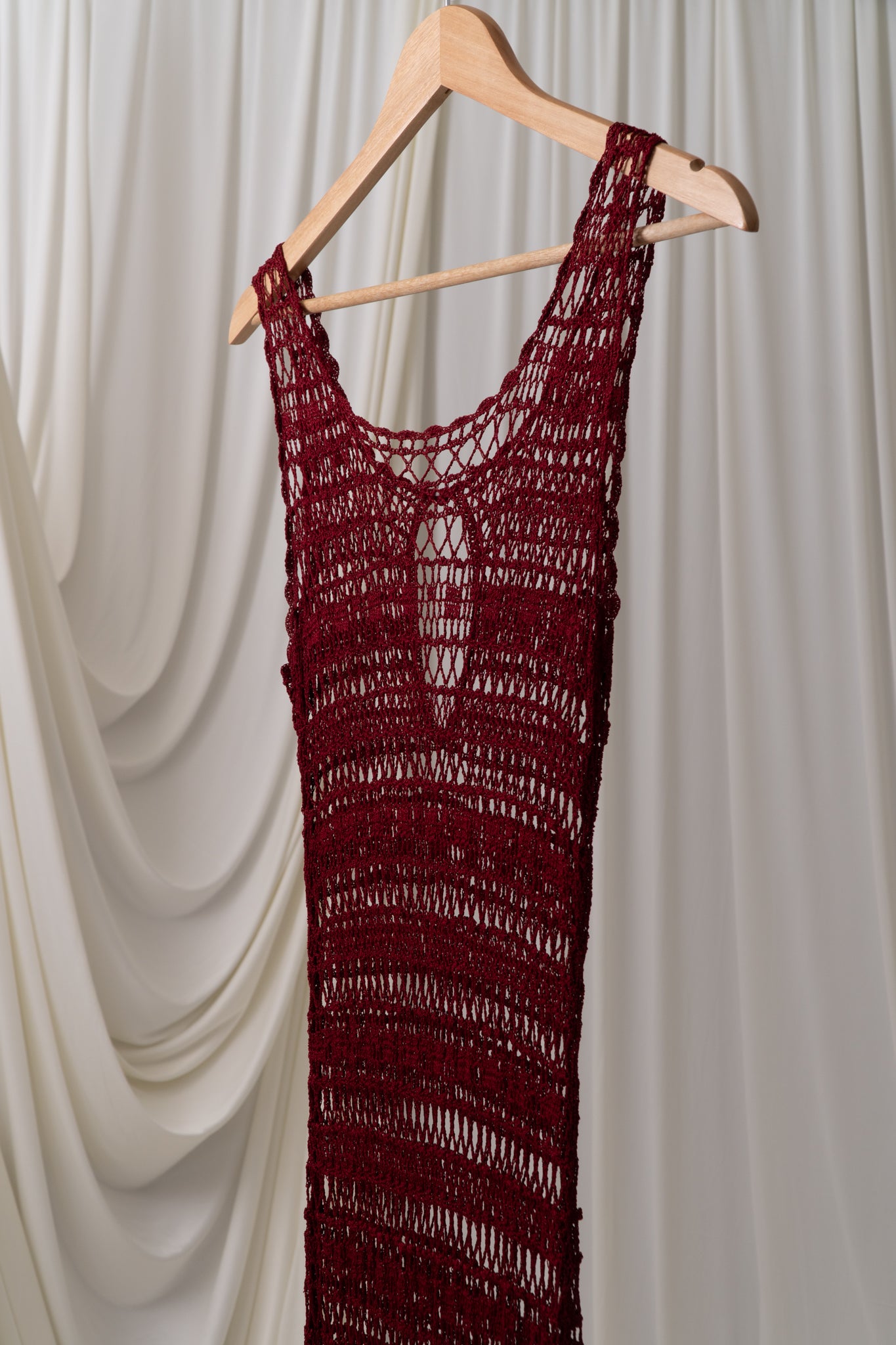 Vintage Maroon Crochet Maxi Dress