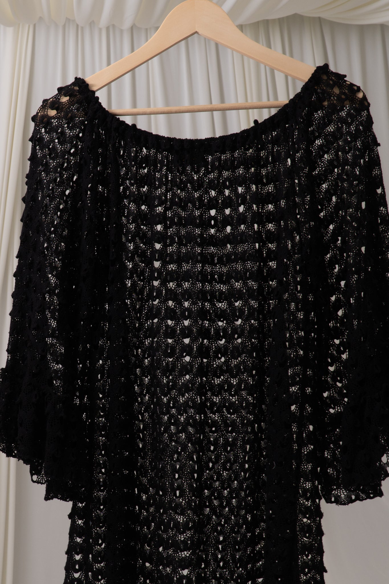 Y2K Black Bell Sleeve Crochet Mini Dress Rare Fien Y2K Black Bell Sleeve Crochet Mini Dress Rare Fien