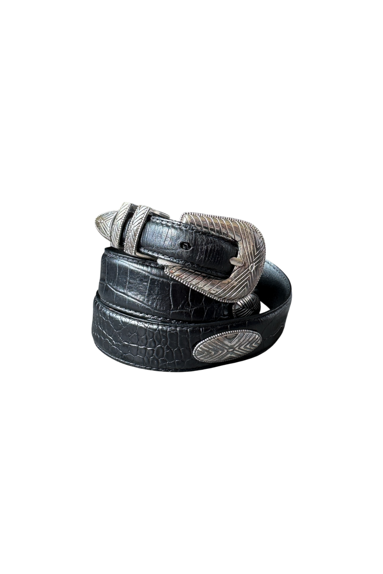 Y2K FOSSIL BLK SLVR Belt, 32.75-36.75"