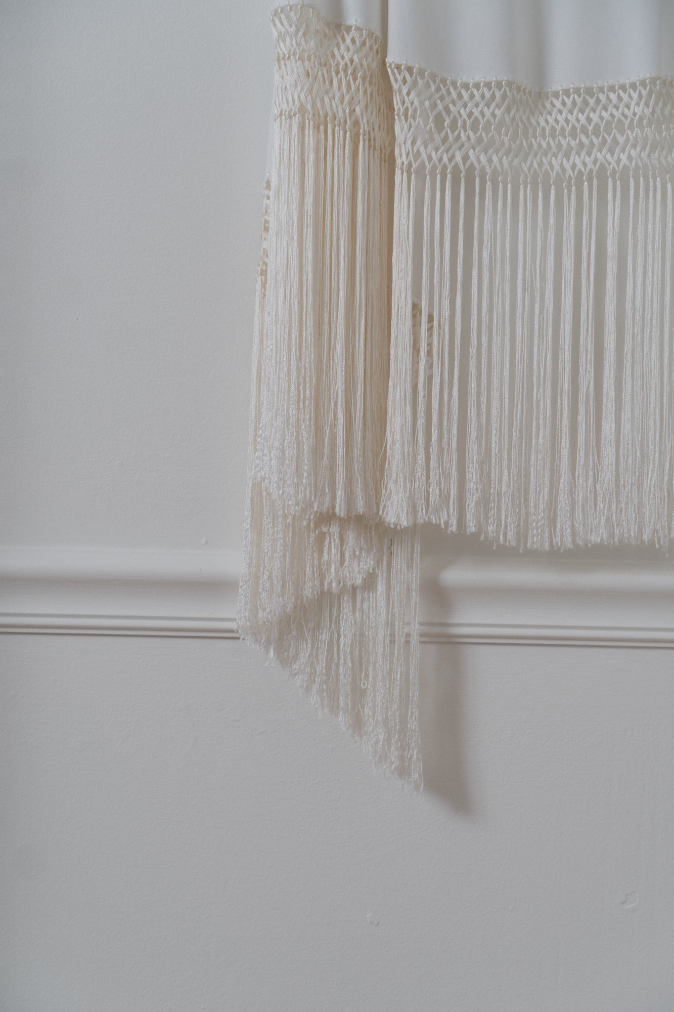 Vintage Cream Fringe Half-Moon Shawl