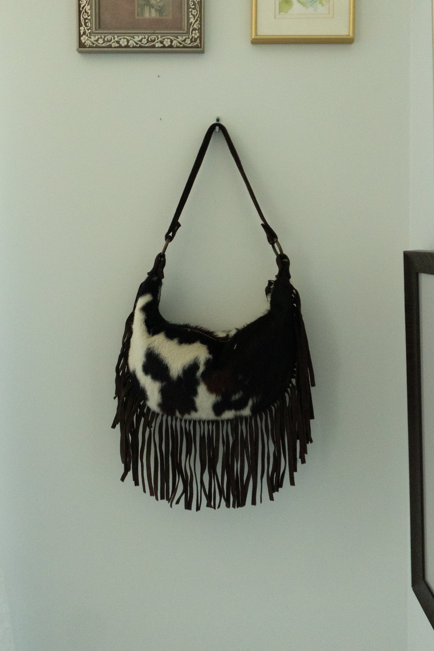 Italian Genuine Calf Hair Suede Fringe Bag