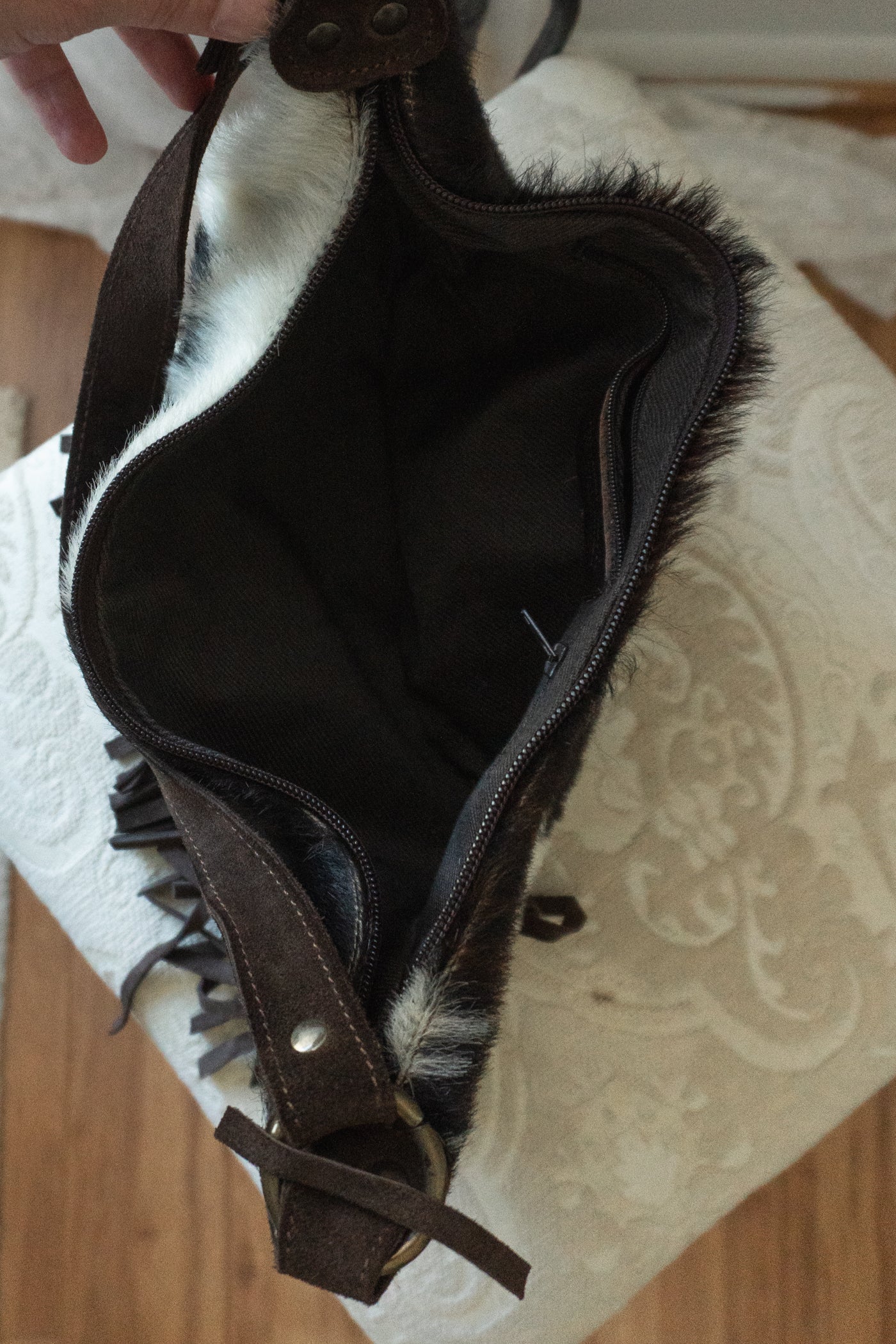 Italian Genuine Calf Hair Suede Fringe Bag