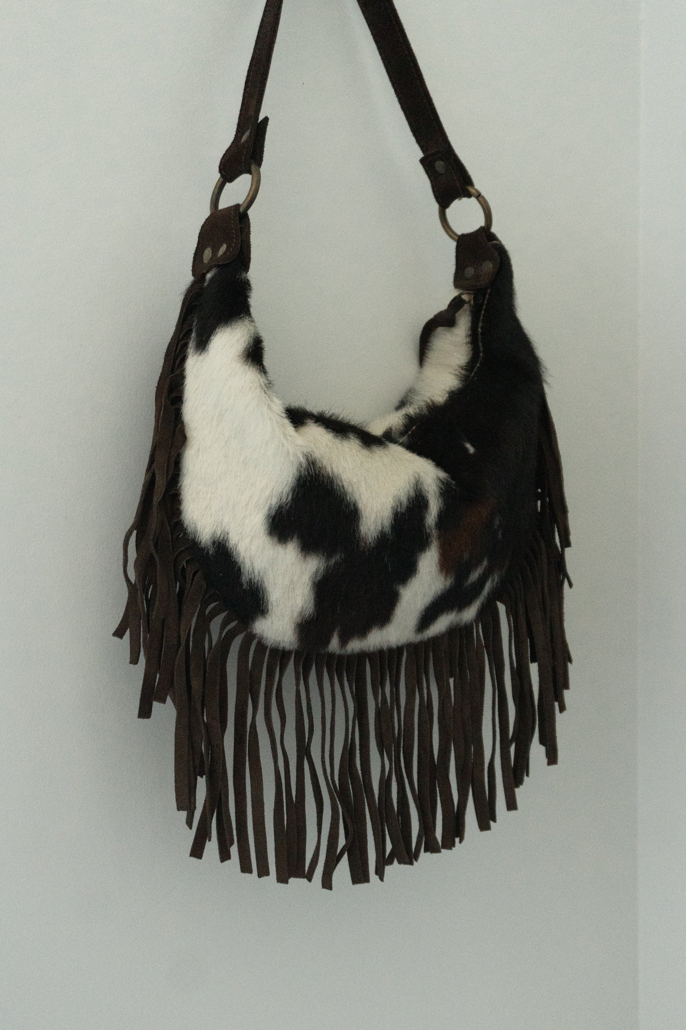 Italian Genuine Calf Hair Suede Fringe Bag