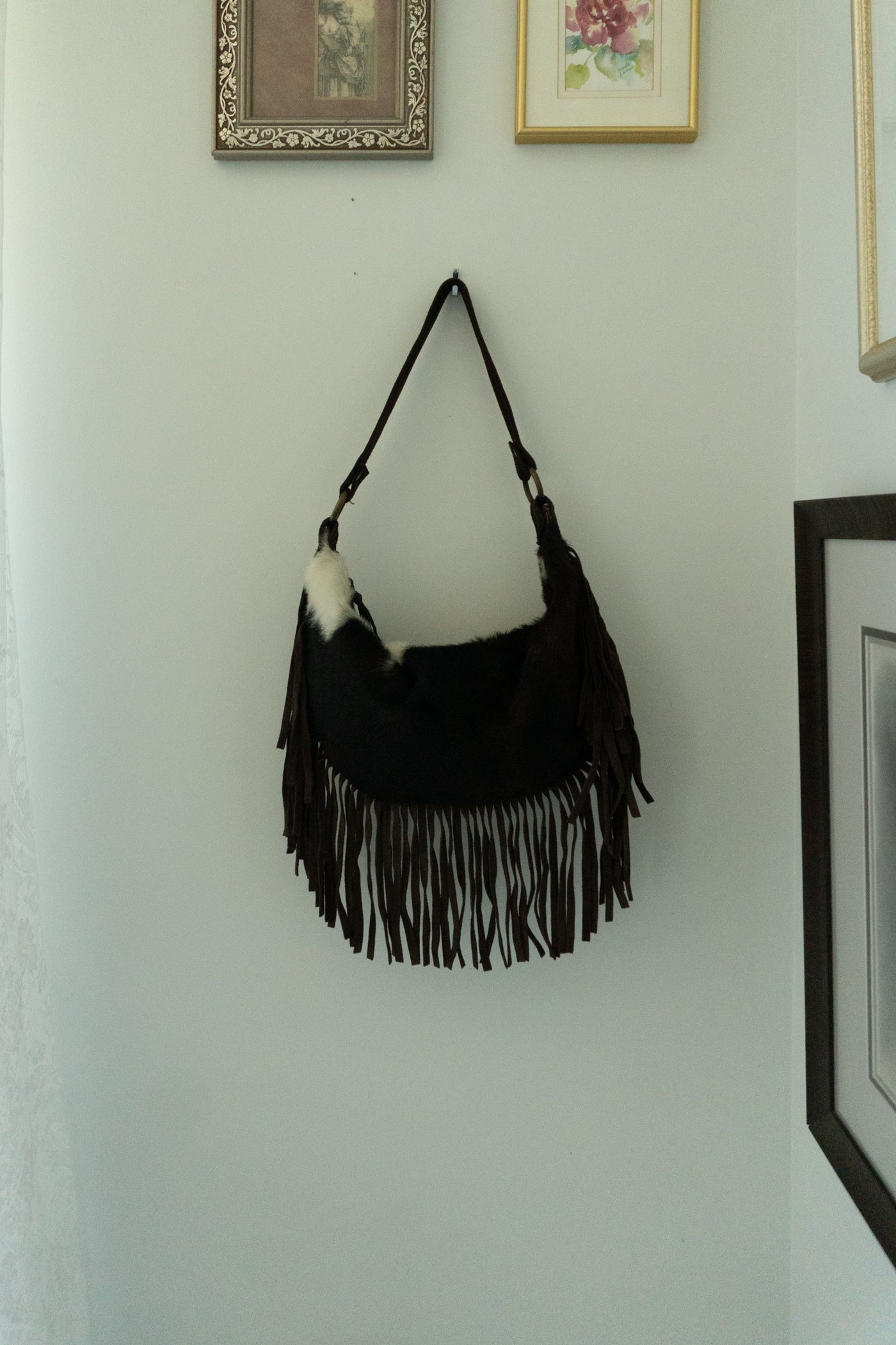 Italian Genuine Calf Hair Suede Fringe Bag