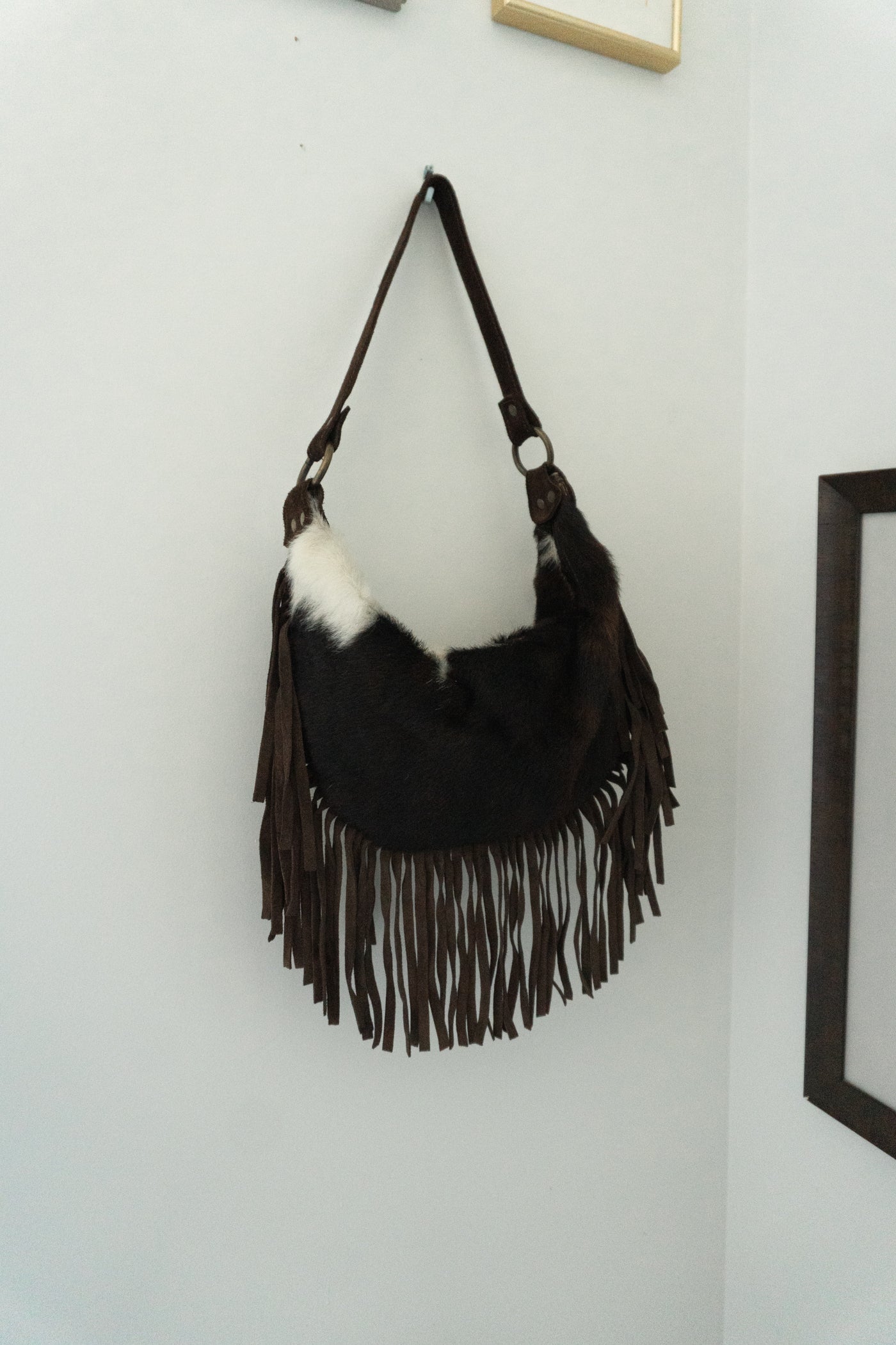 Italian Genuine Calf Hair Suede Fringe Bag