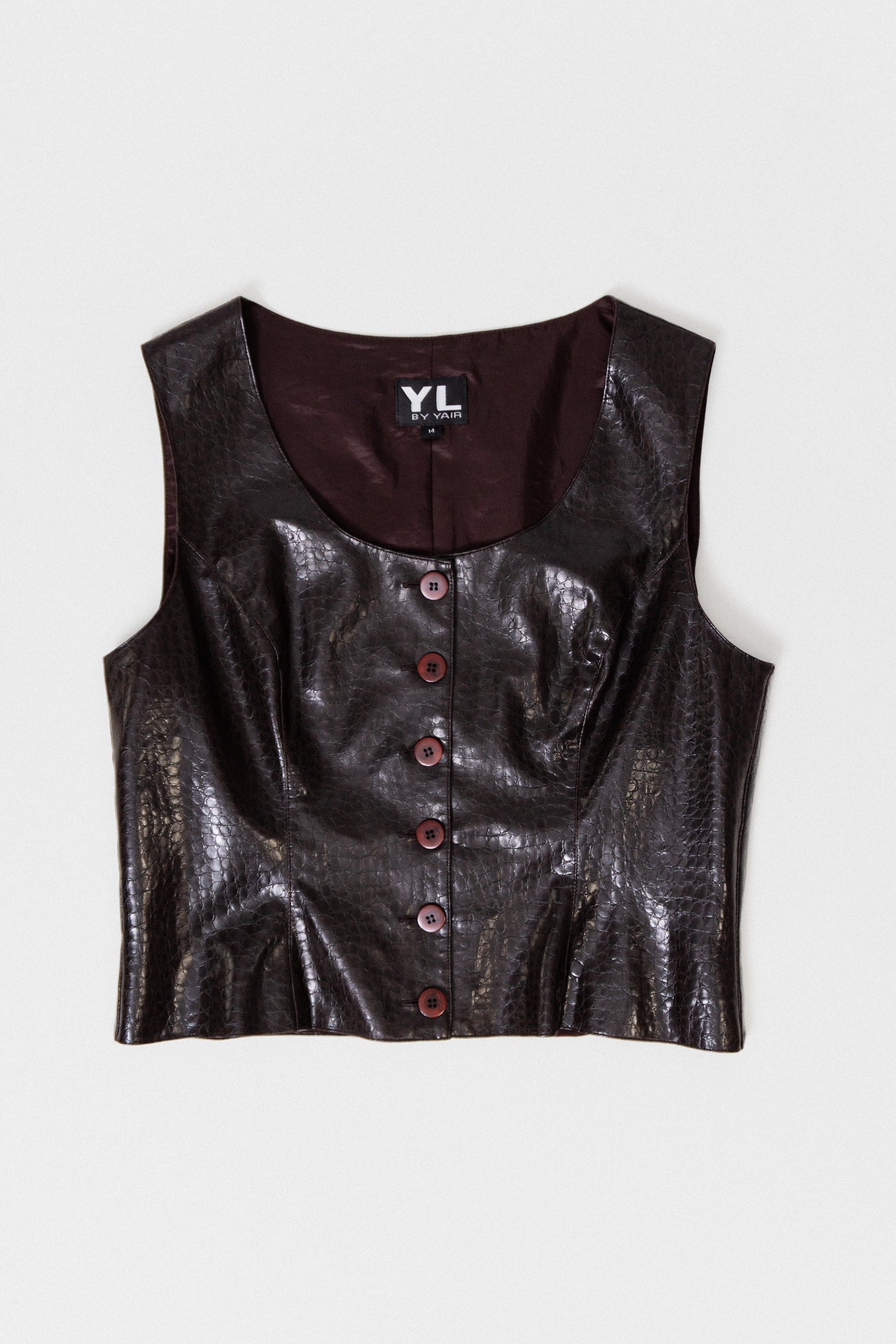 Vintage Brown Croc Embossed Brown Faux Leather Tank