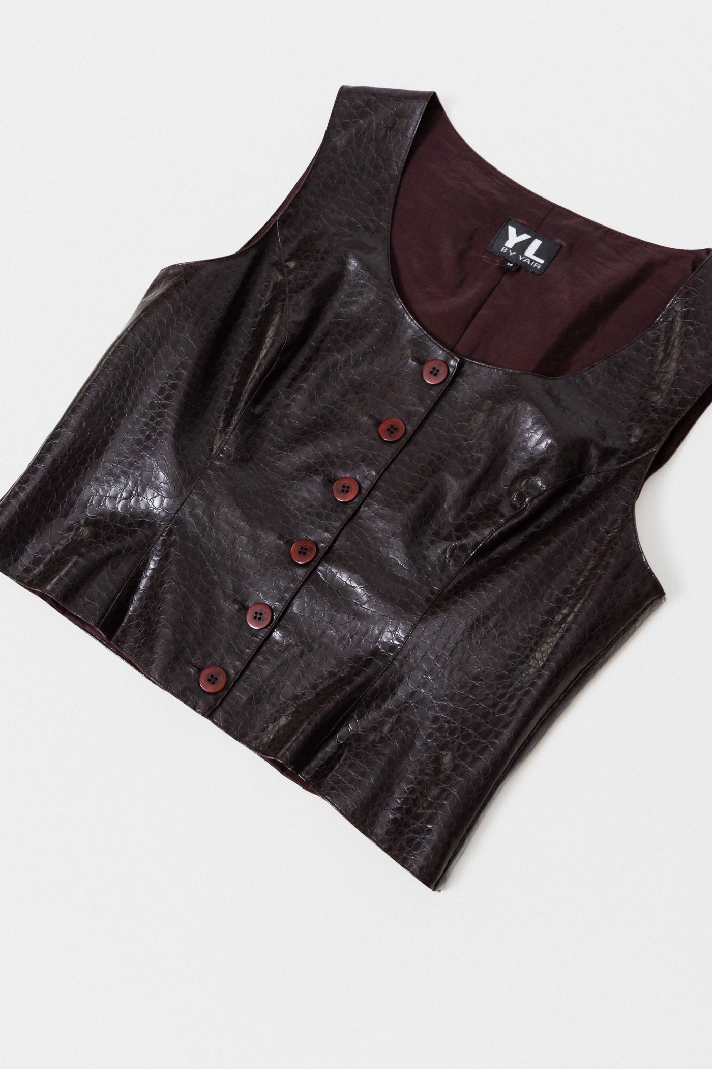 Vintage Brown Croc Embossed Brown Faux Leather Tank