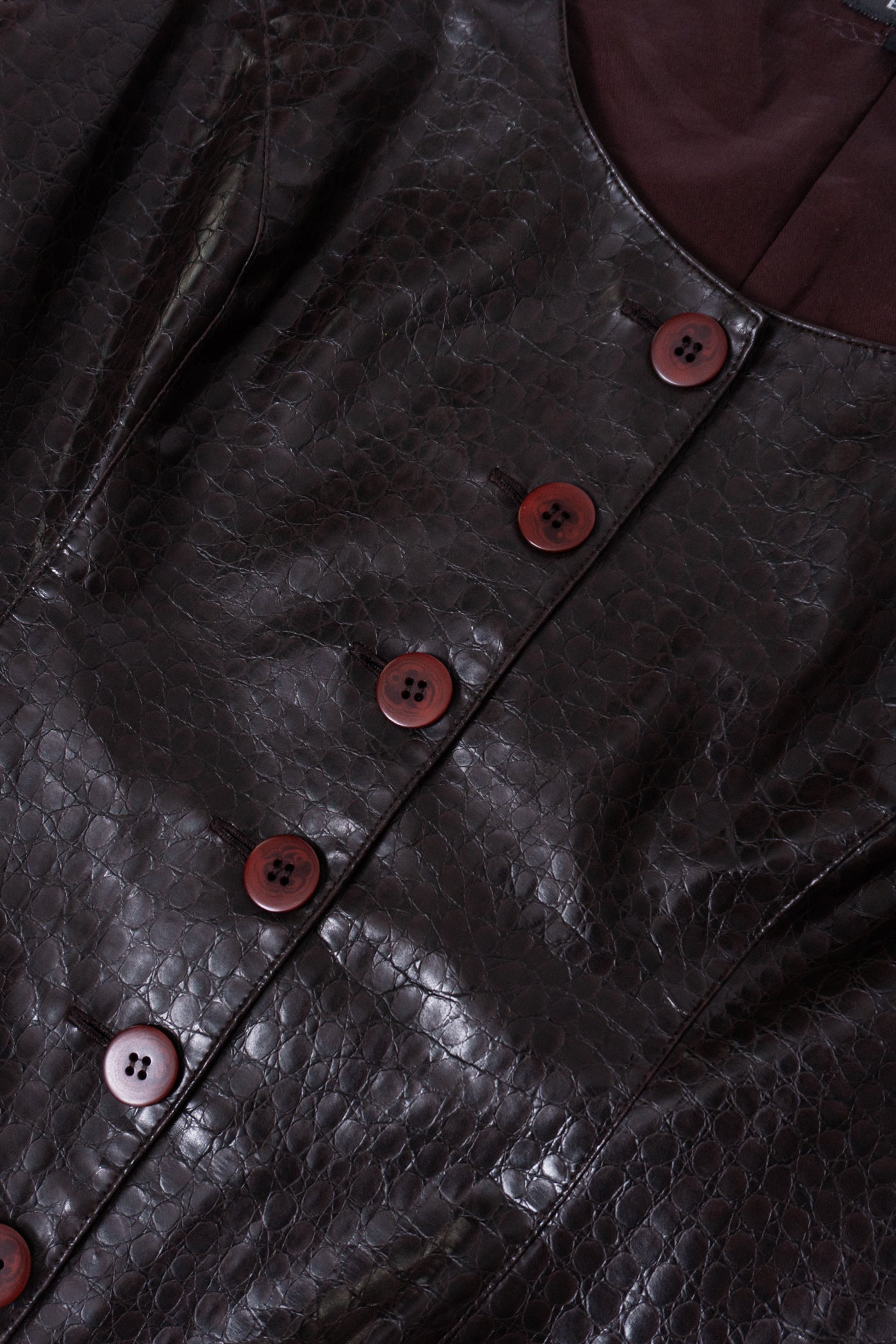 Vintage Brown Croc Embossed Brown Faux Leather Tank