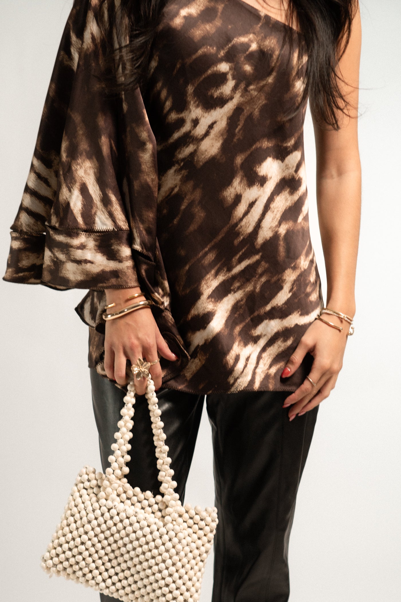 CAVALLI Asymmetrical Animal Print Flowy Top
